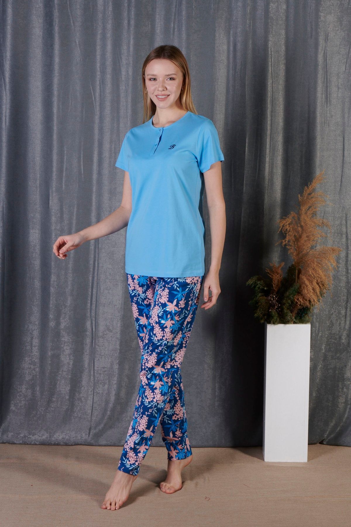 BAŞAKSU COLLECİTON-Başaksu Collection - Short Sleeve Pajama Set with Placket 5