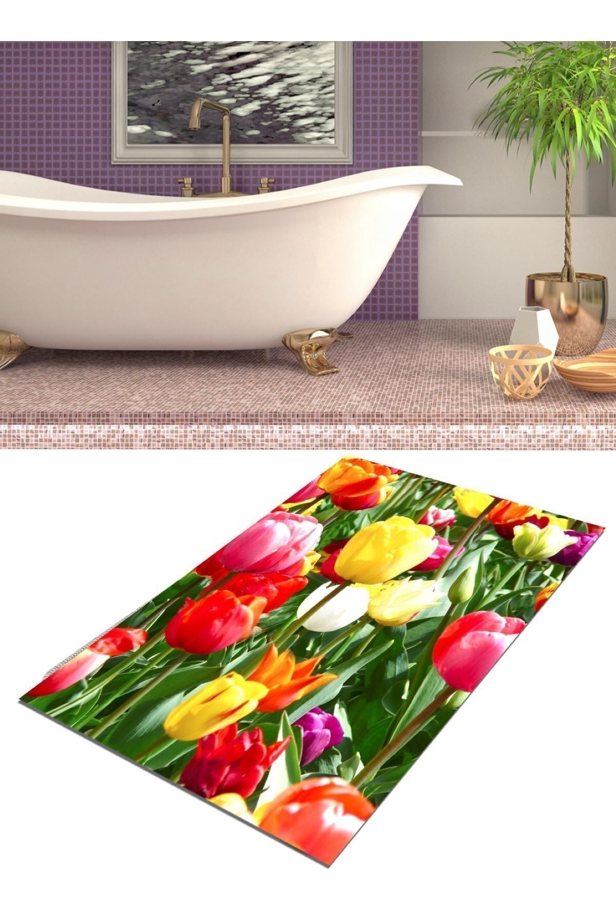 Tulips, Cotton Woven Sole Bathroom Rug (80 x 120 cm)