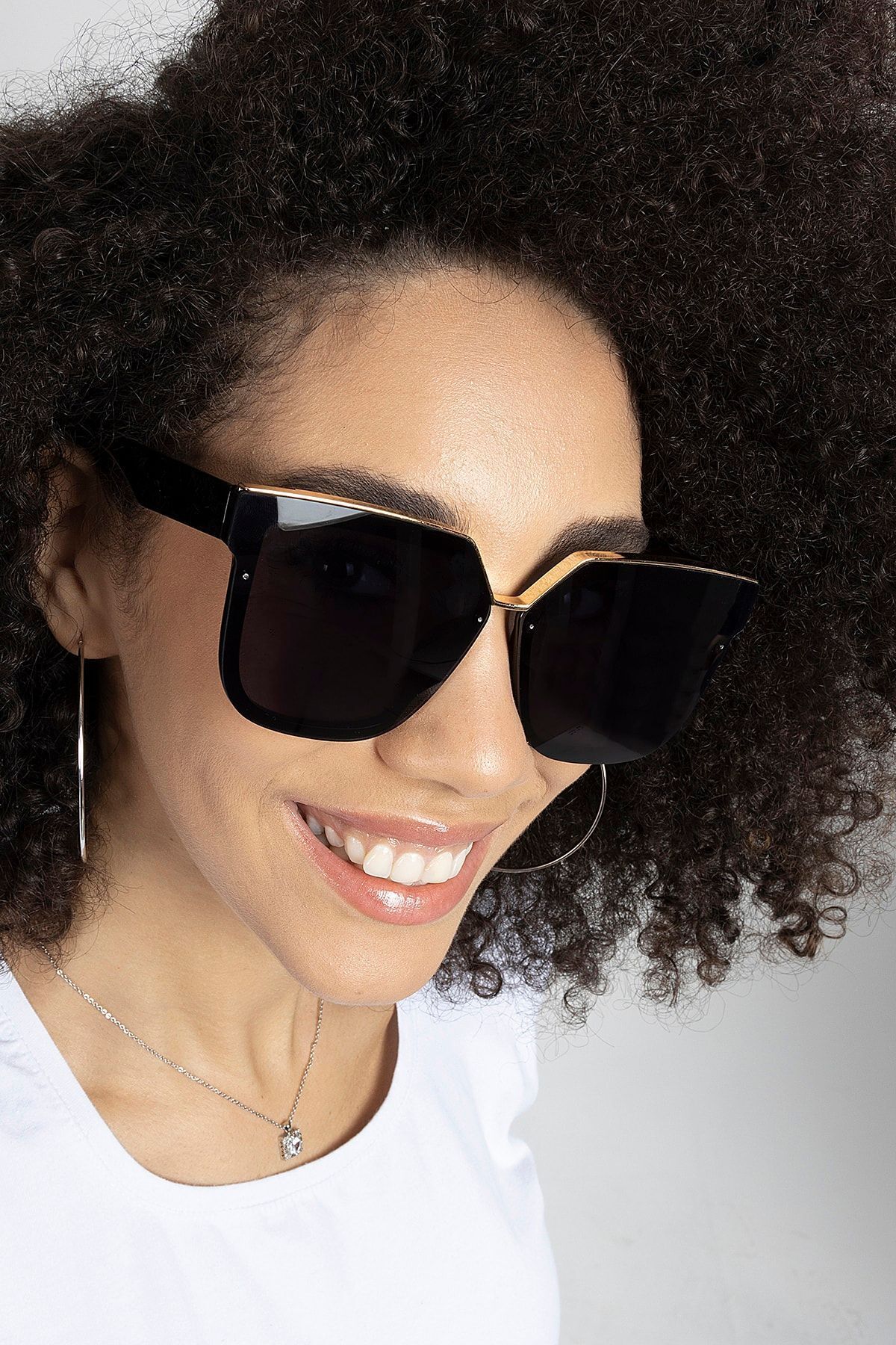 Polo55-Dark Black Large Case Women's Sunglasses with Gold Detail 5