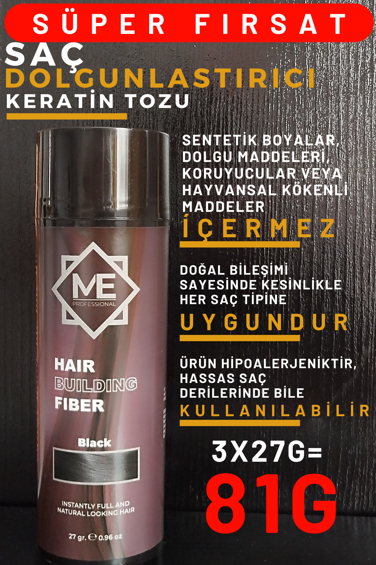 81GR SİYAH Saç Dolgunlaştırıcı Keratin Fibers, Topik Saç Tozu, Saç Kapatıcı, Saç Fiber, Berber — مشکی A_04 — تصویر 5 از 8