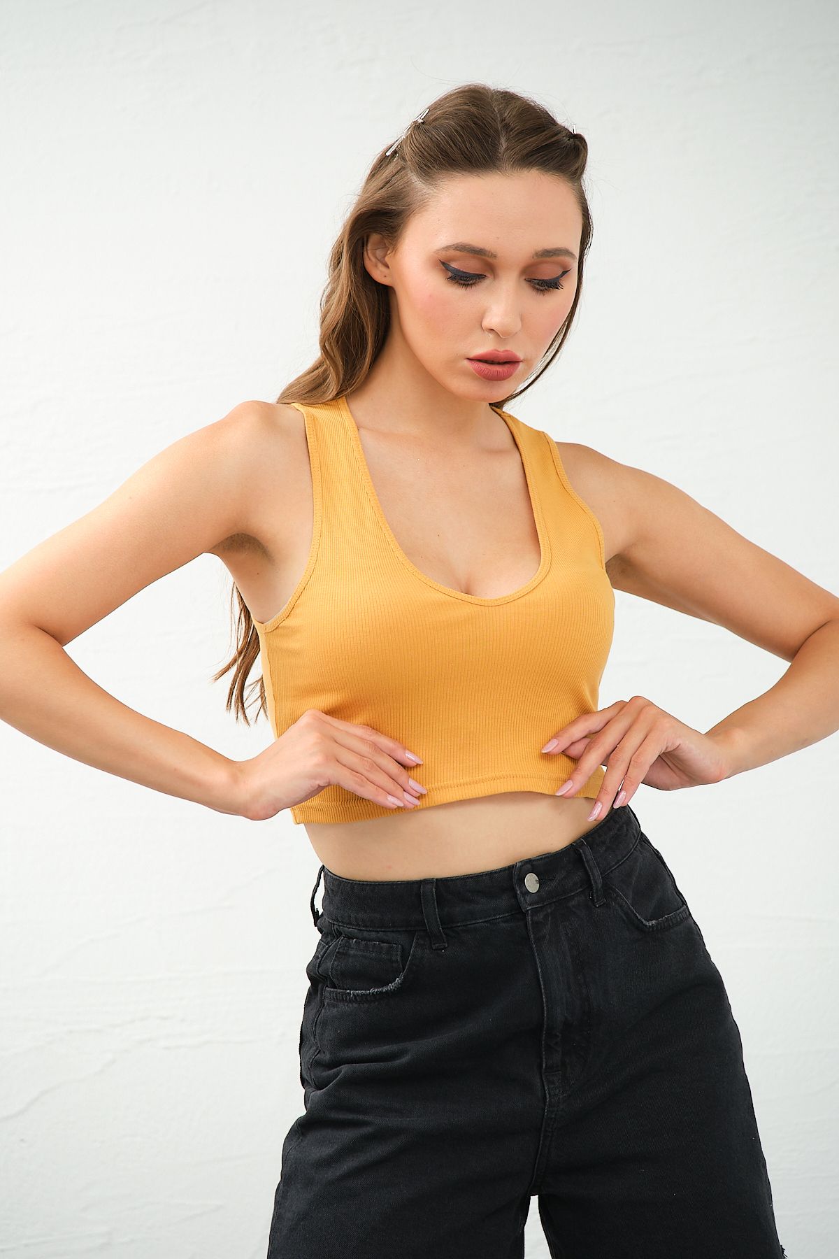 PUNKY CAT-Yellow Low-cut Crop Top - Women's Stylish Blouse 6