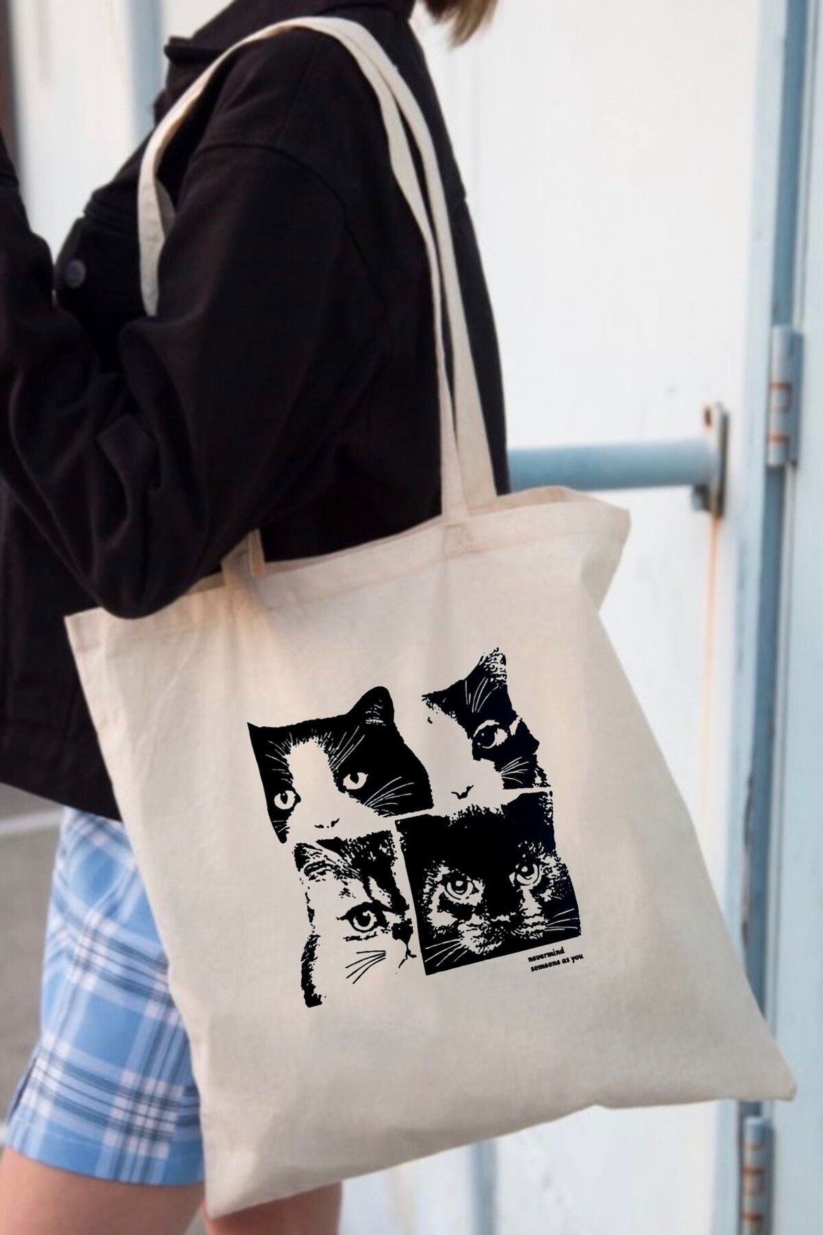 EFBUTİK Geantă Tote Moale Mică Cu Grafică - Imprimeu Cu Pisici Unisex - One Size