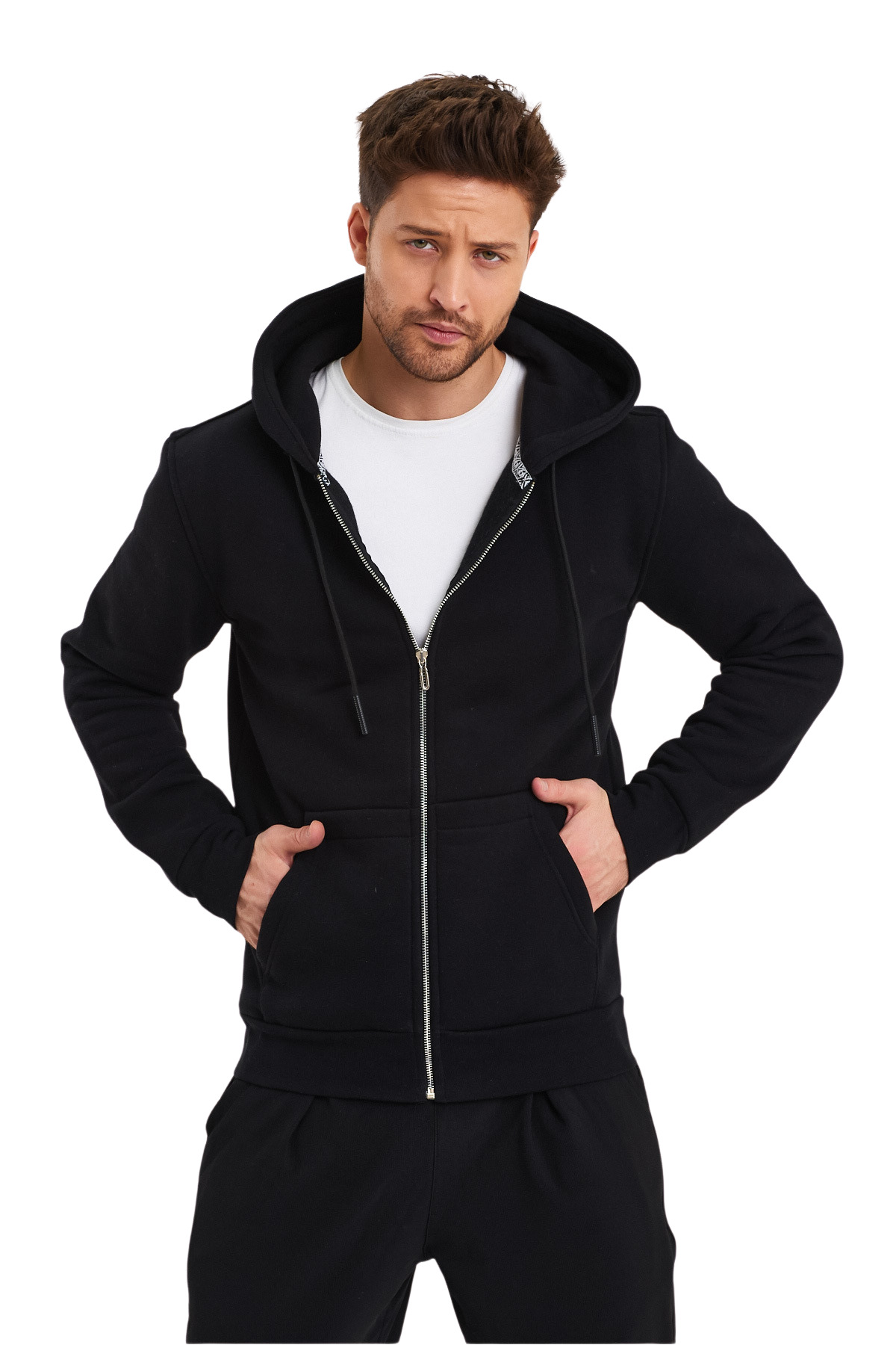 Unisex Günlük Kapüşonlu Fermuarlı polar Hırka — مشکی BBHRK005 — تصویر 2 از 3
