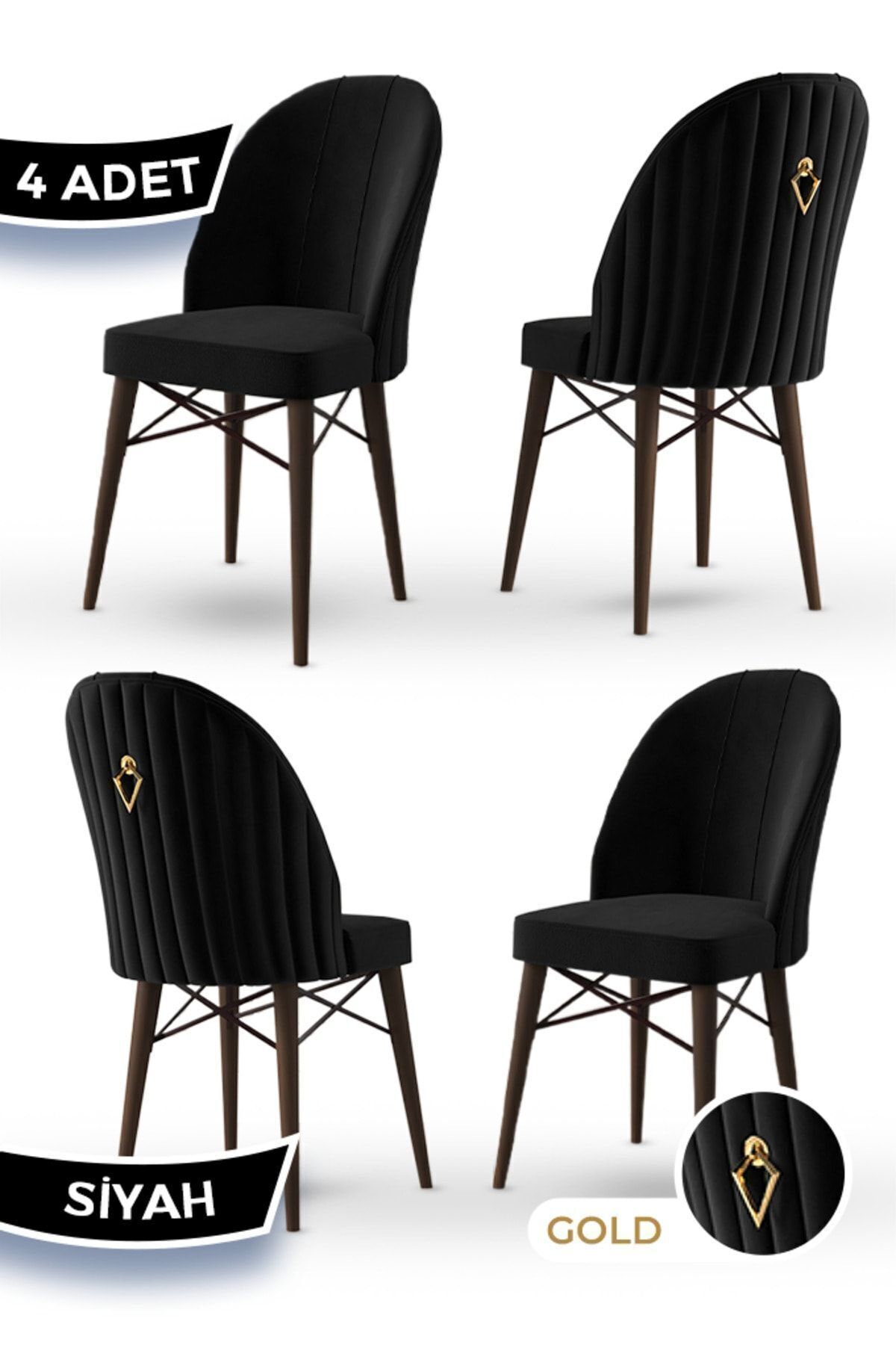 Rhythm Series, 1st Class Babyface Imported Fabric, 4 Black Chairs, Walnut Hornbeam Feet, Gold Ring