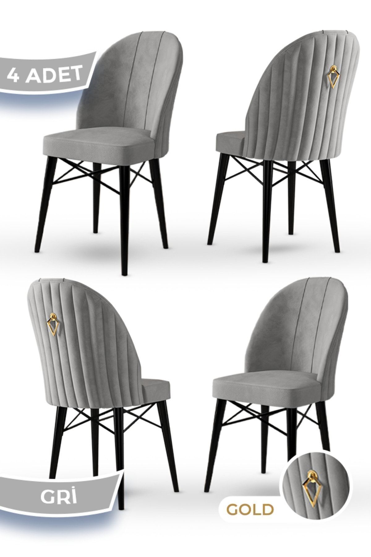 Rhythm Series, 1st Class Babyface Imported Fabric, 4 Gray Chairs, Black Hornbeam Feet, Gold Ring