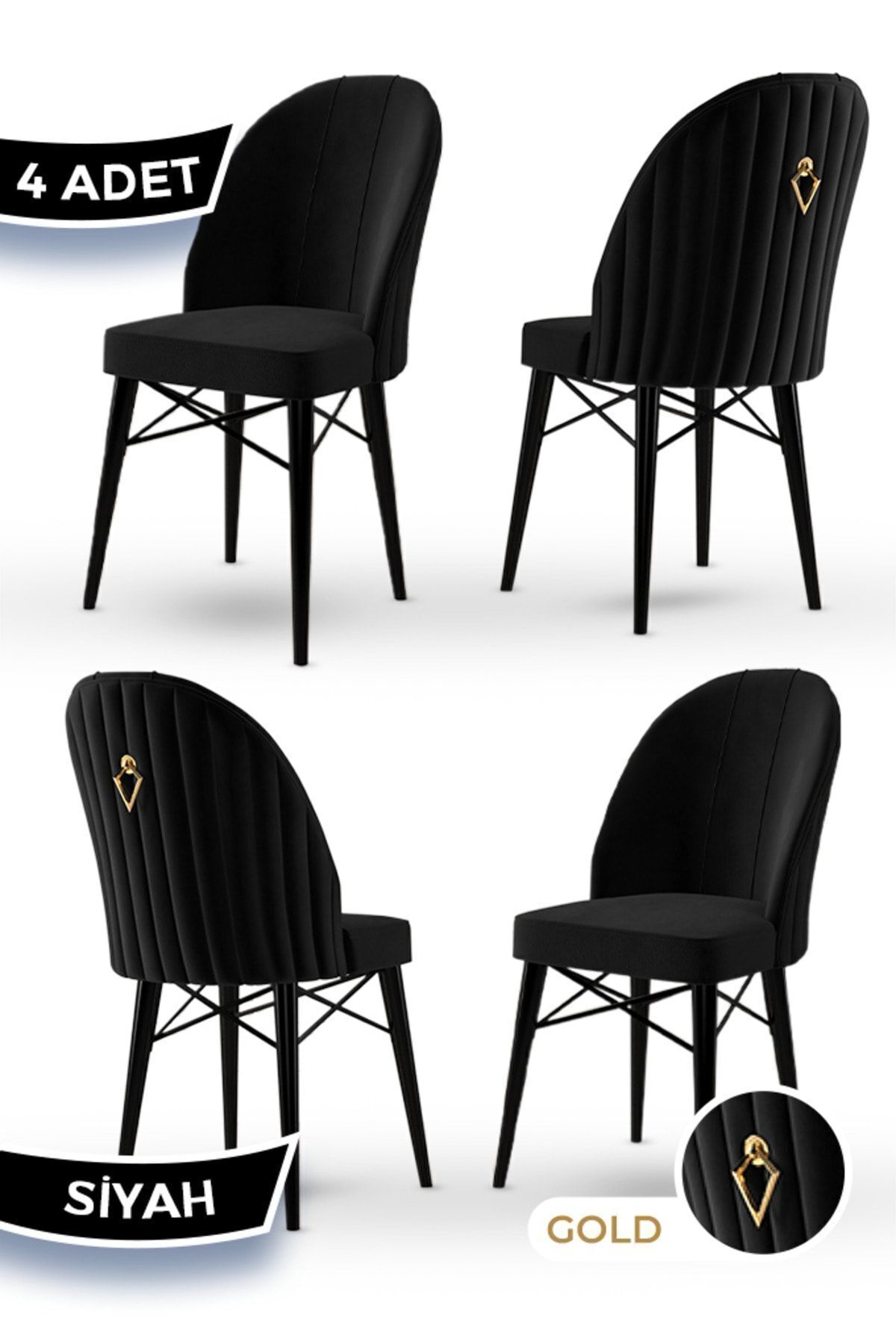 Rhythm Series, 1st Class Babyface Imported Fabric, 4 Black Chairs, Black Hornbeam Feet, Gold Ring
