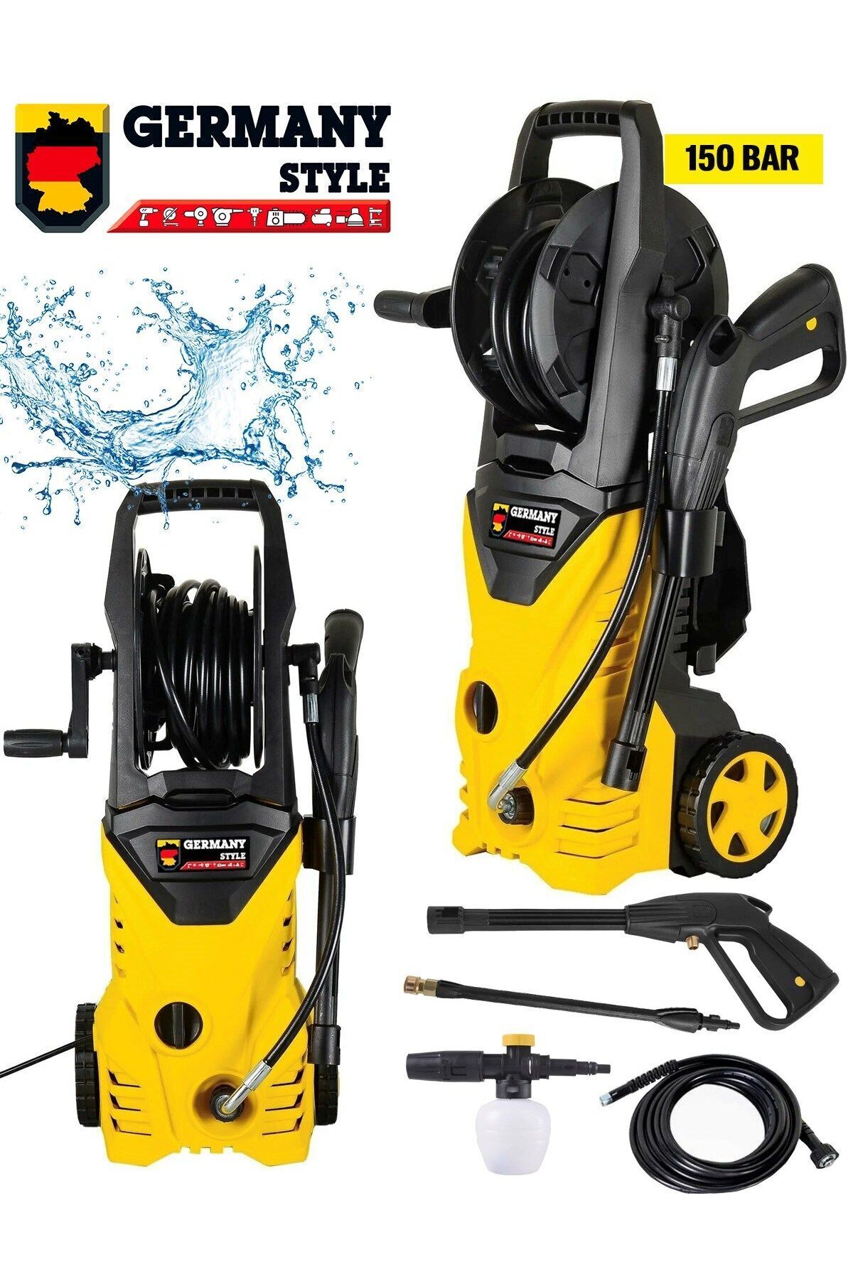 Germany Style GRM150 Max 150 Bar Bakır Sargılı Musluk ve Kovadan Çekme Yüksek Basınçlı Bahçe Oto Yık