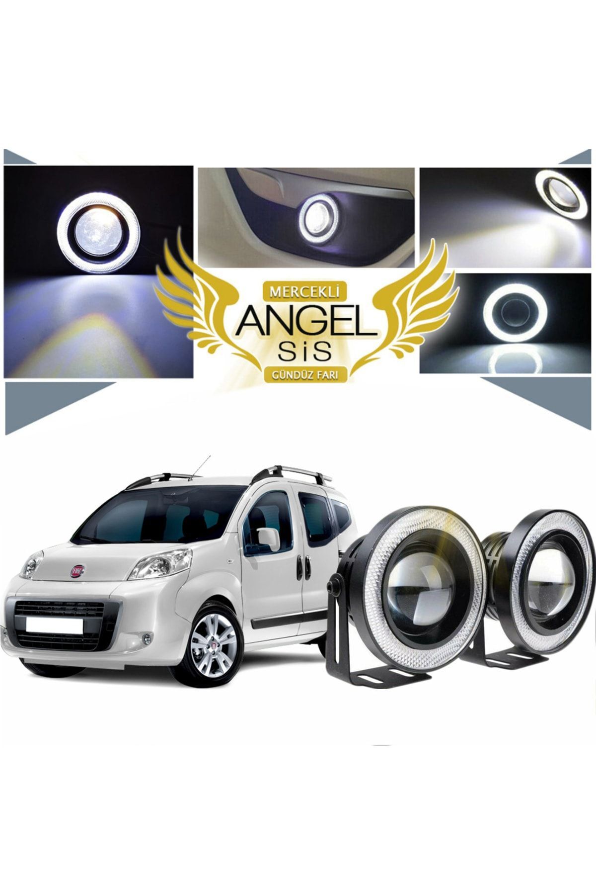 STS Oto Aksesuar Fiat Fiorino Uyumlu, Universal Mercekli Led Angel Sis Farı, 76mm Beyaz Renk