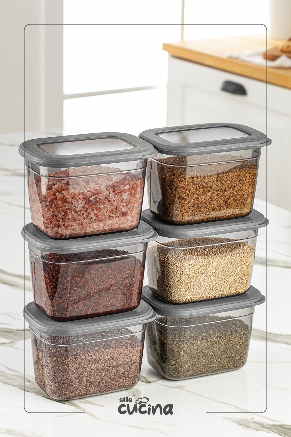 Stile Cucina-800 ml Anthracite - Rectangular Jumbo Size, Microwave Convenient, Silicone Storage Container with 6 Labels 2