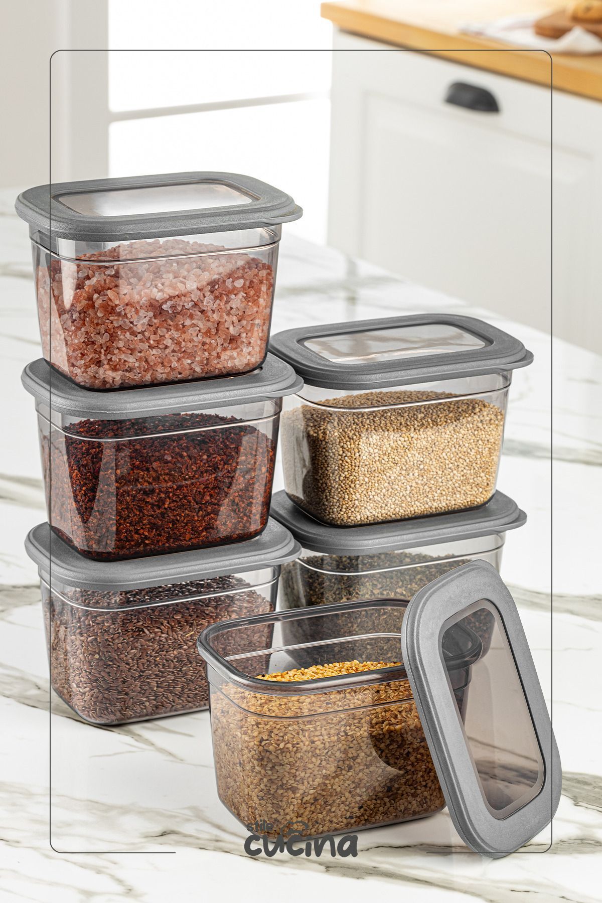 Stile Cucina-800 ml Anthracite - Rectangular Jumbo Size, Microwave Convenient, Silicone Storage Container with 6 Labels 5