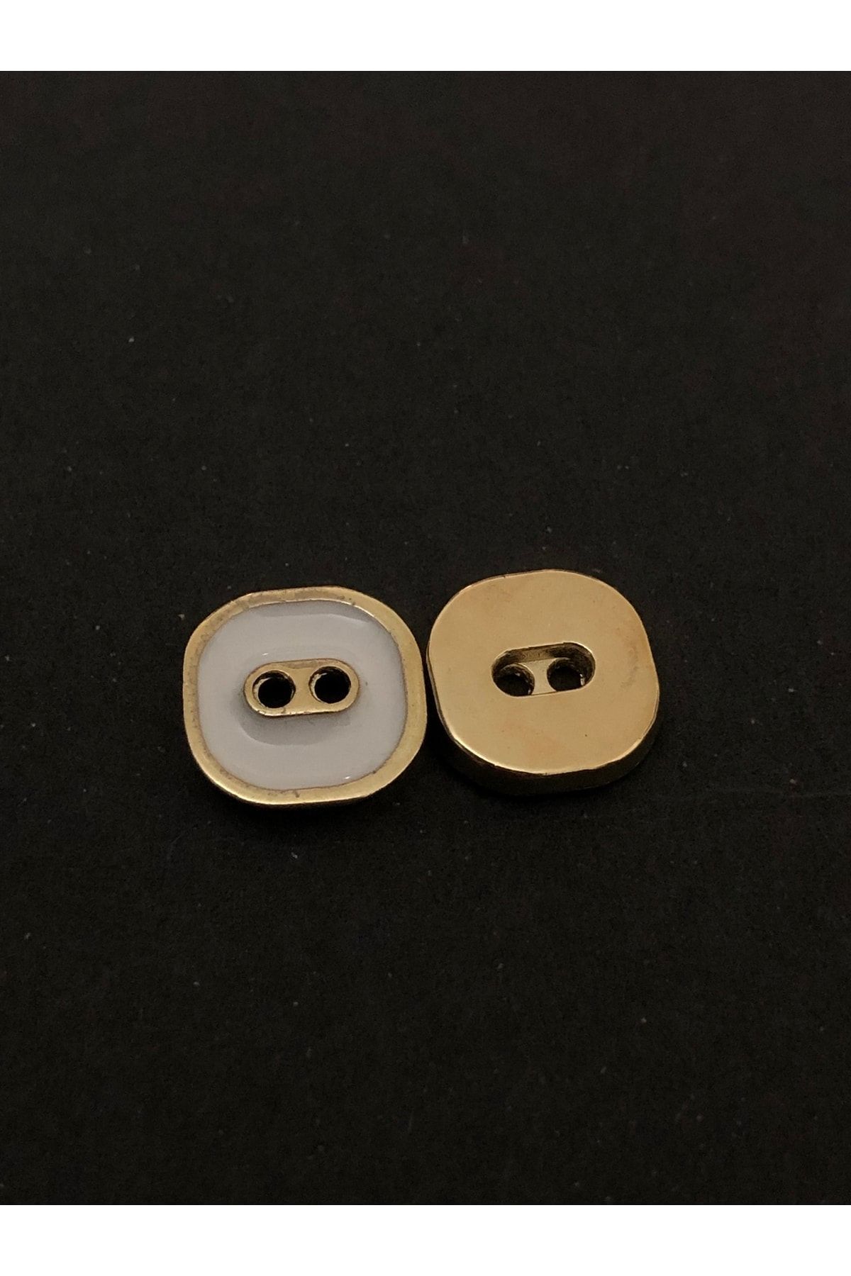 aensia-Gold Gold Over White Enamel Flat Hole Square Button Small Size Metal Button 20 Size Buttons - Pack of 5 4