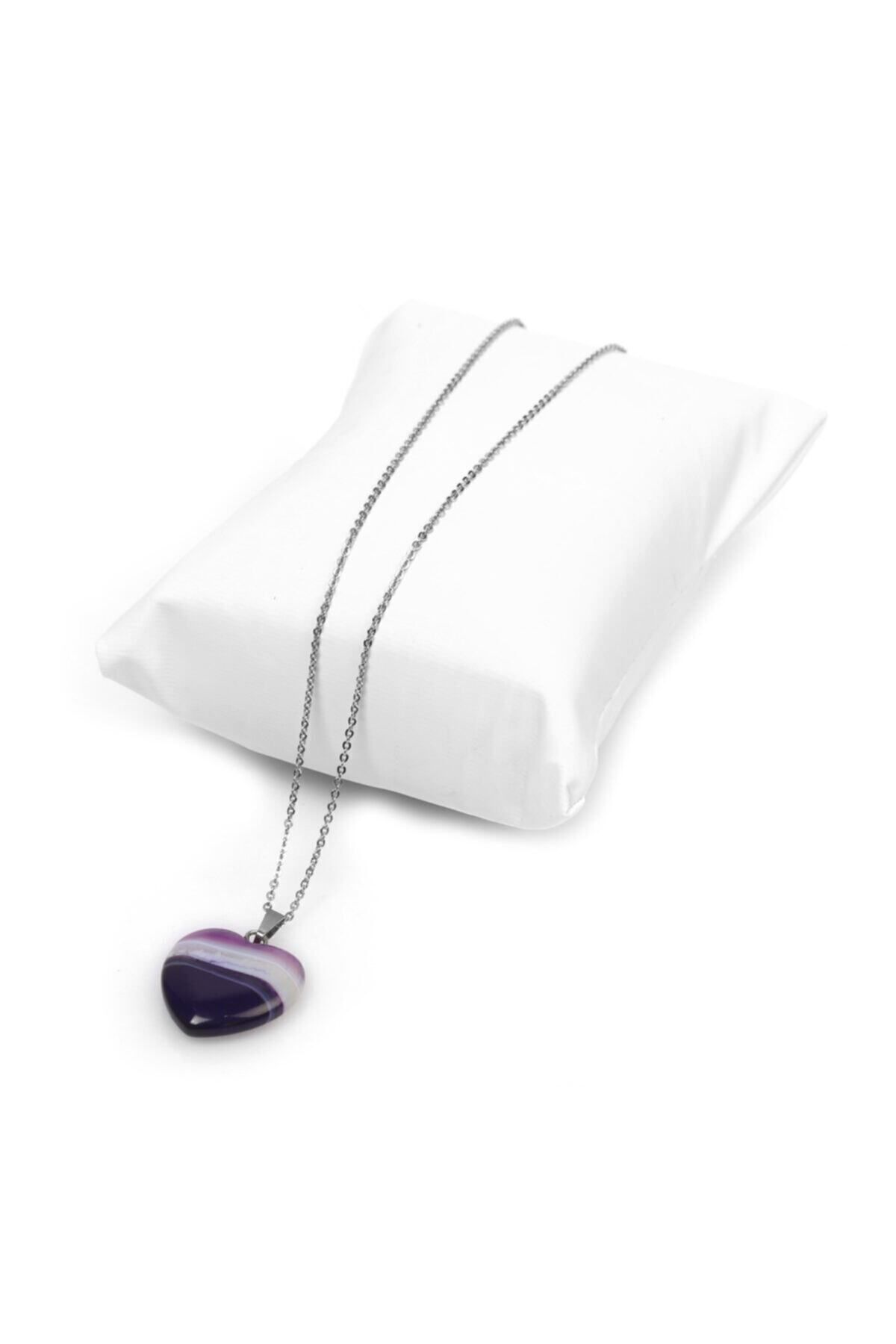 Mystic Energy-Certified Natural Stone Purple Agate Heart Cut Necklace |   Gift Natural Stone 3