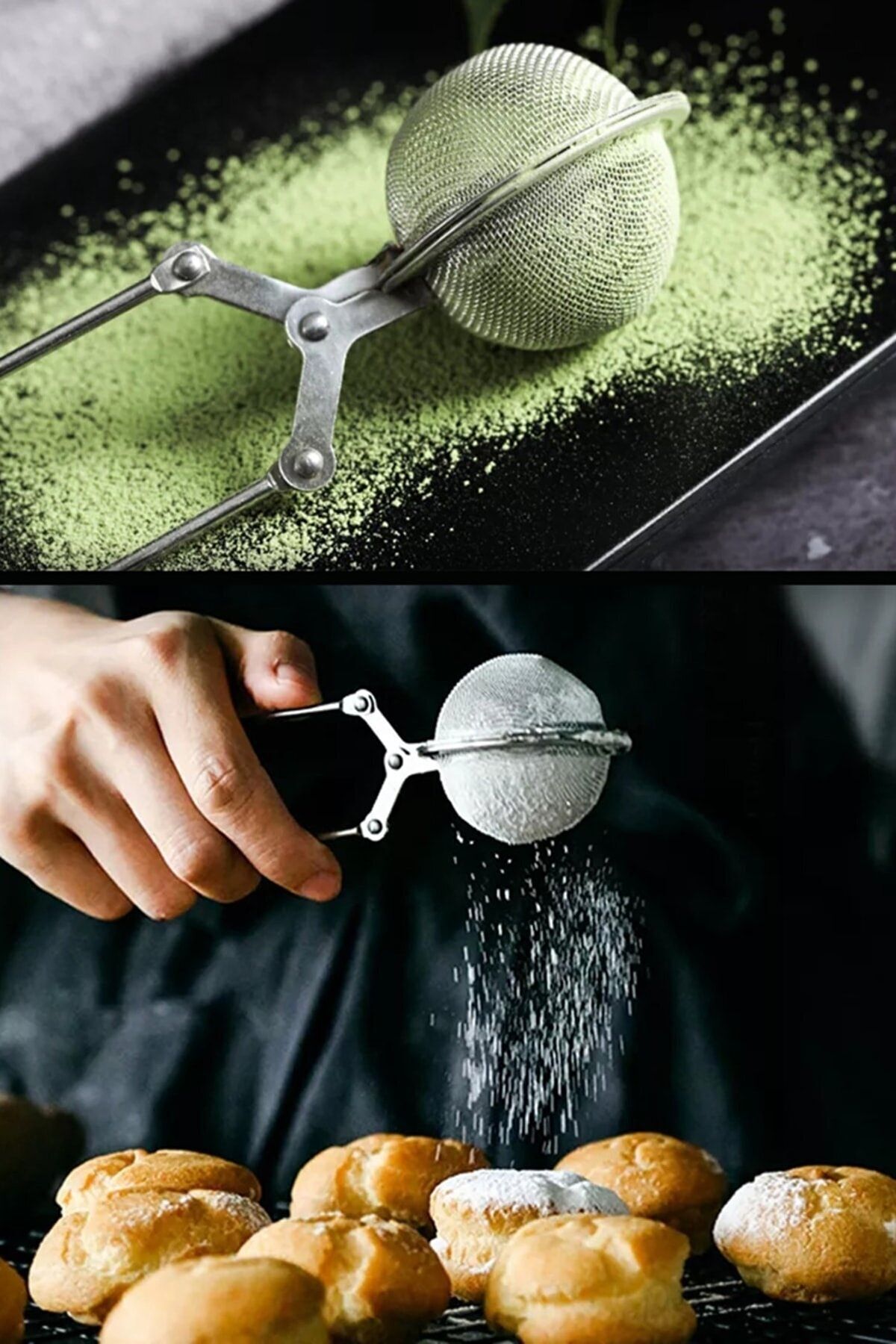 safestore Paslanmaz Çelik Un Kakao Pudra Şekeri Eleği Bitki Çayı Demleme Süzgeci Maşalı Çay Süzgeçi