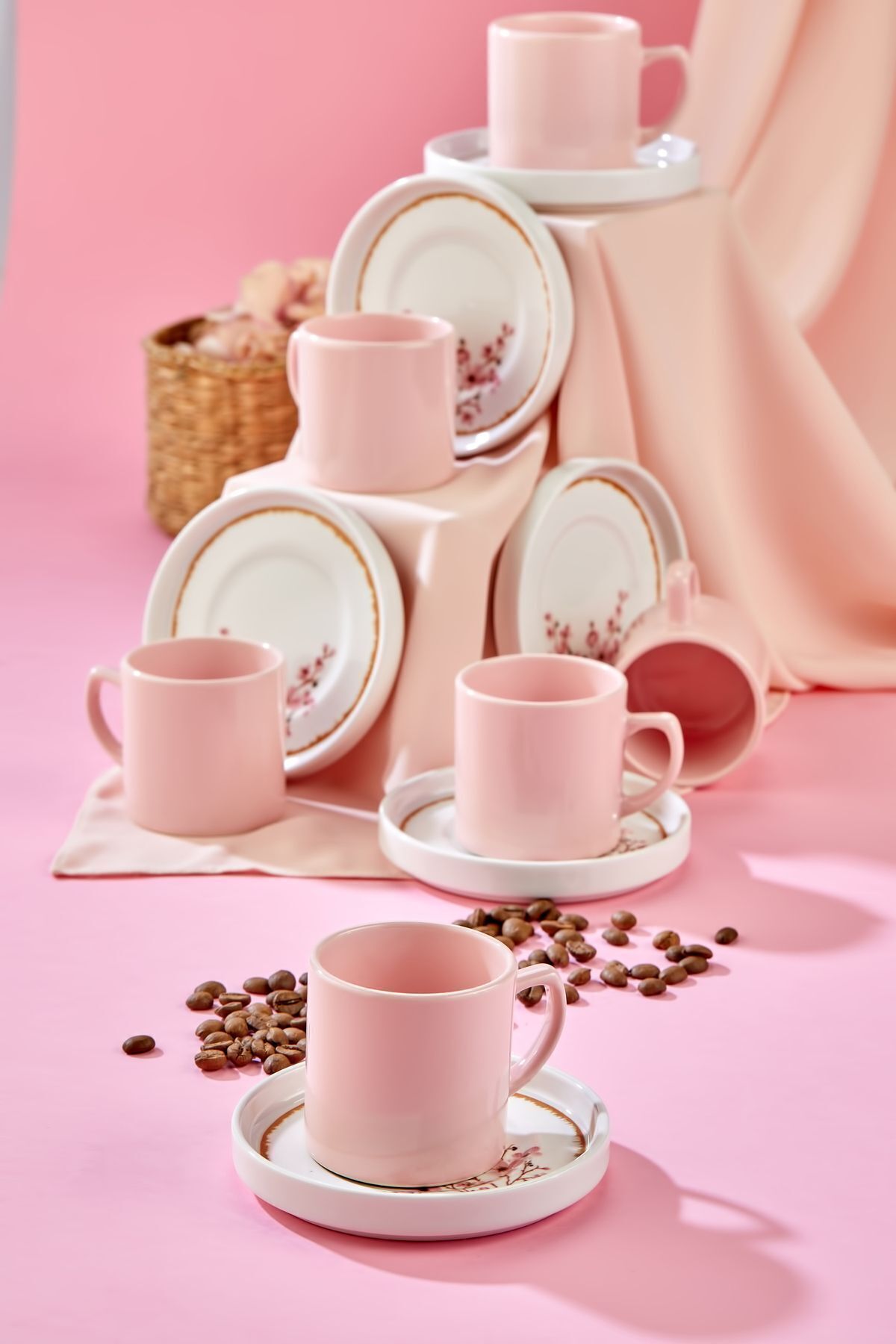 Babion-Bond Sakura 12 Piece Luxury Ceramic Coffee Cup Set for 6 People Pink 7