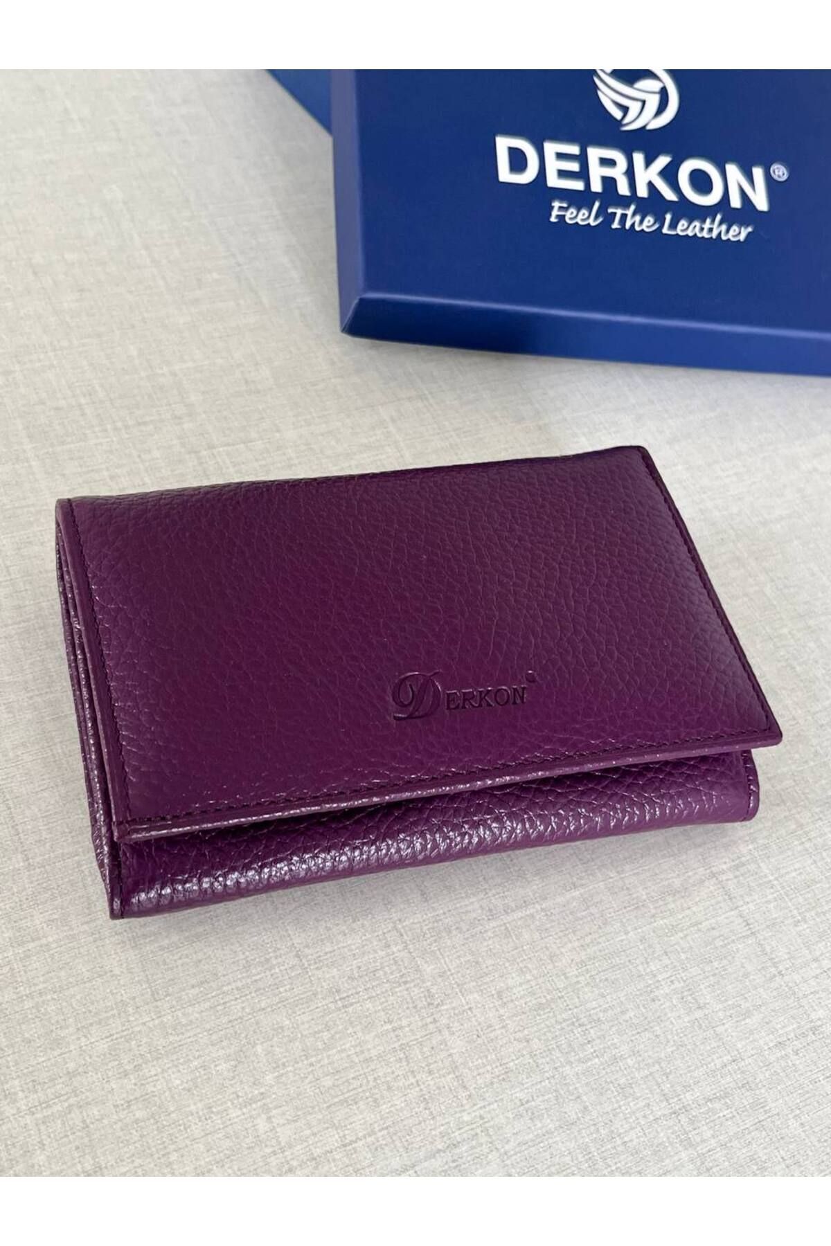 Derkon  Mendy Model Kullanışlı Hakiki Deri Orta Boy Kadın Cüzdanı Mor Renk - Görsel 6