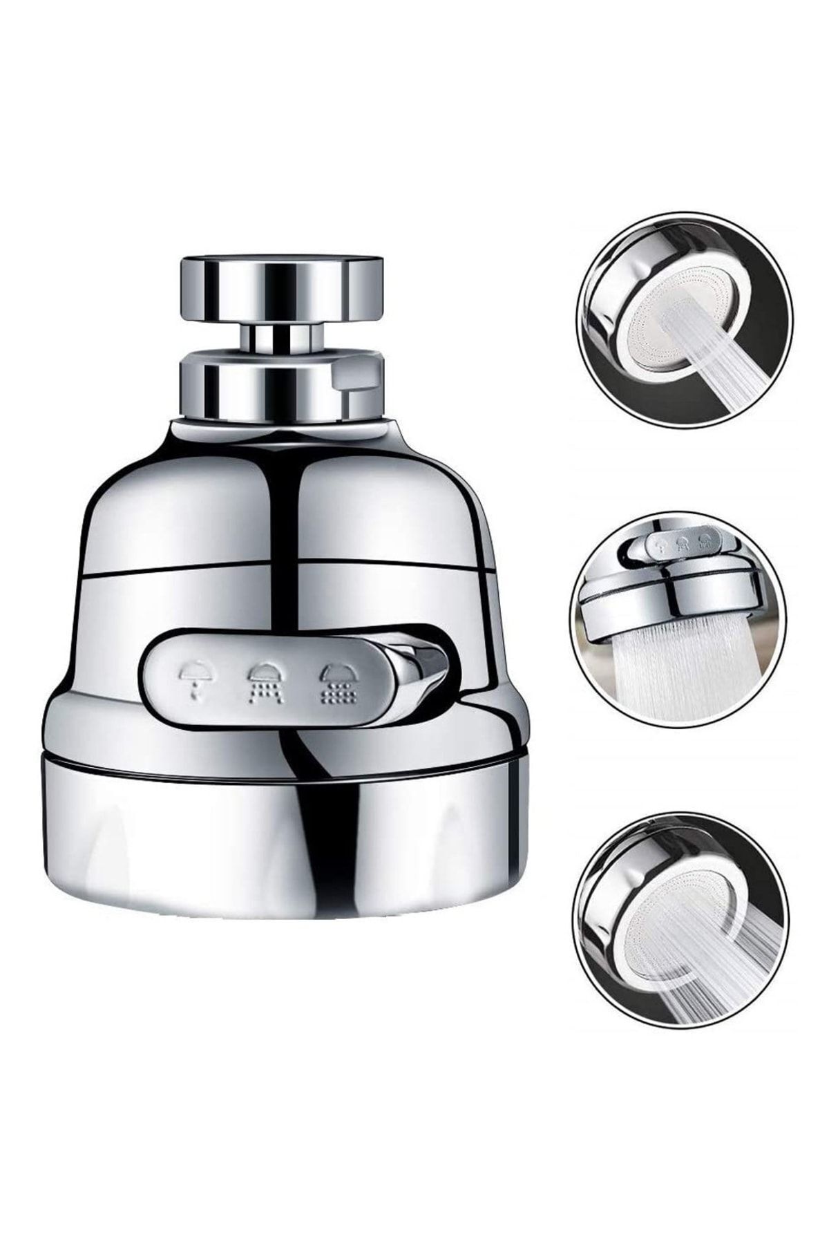 Berev Krom 3 Fonksiyonlu Mutfak Lavabo Başlığı 360 Derece Döner Musluk Ucu Tasarruflu