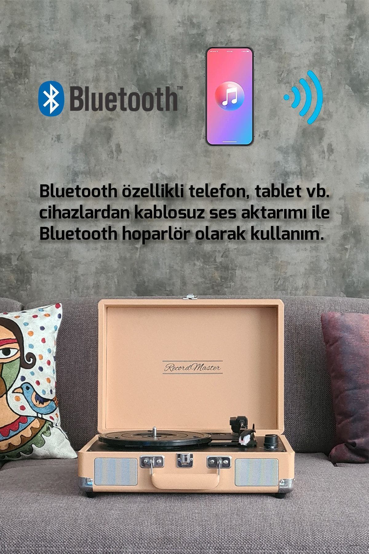 St14012 Retro Pikap Plak Çalar - Gün Batımı Sarı - Bluetooth, Şarj - 3 Devir - Universal Iğneli - 2