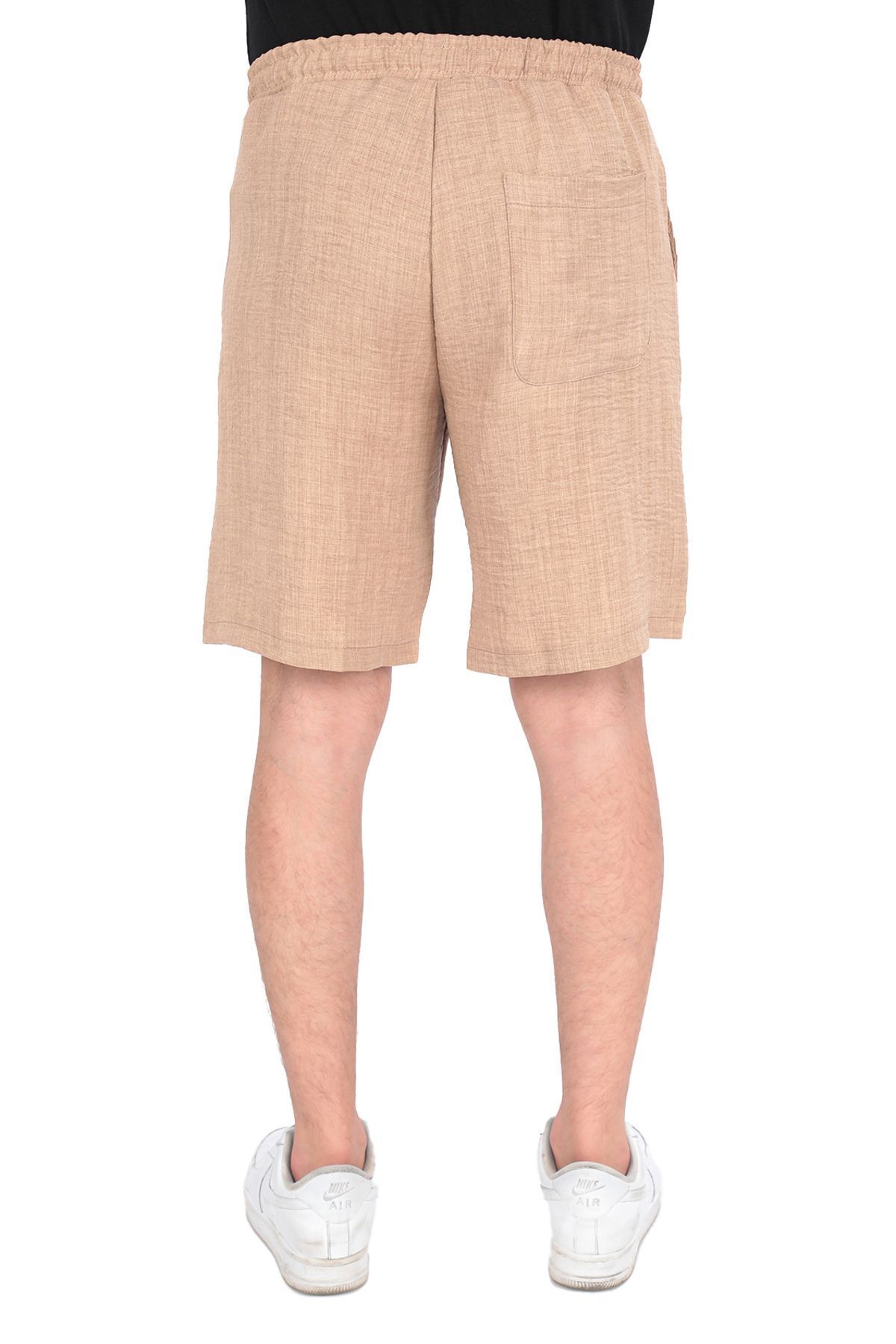 REYNEV-Linen Textured Men's Summer Shorts - Comfortable Fit with Elastic Waist and Pockets 6