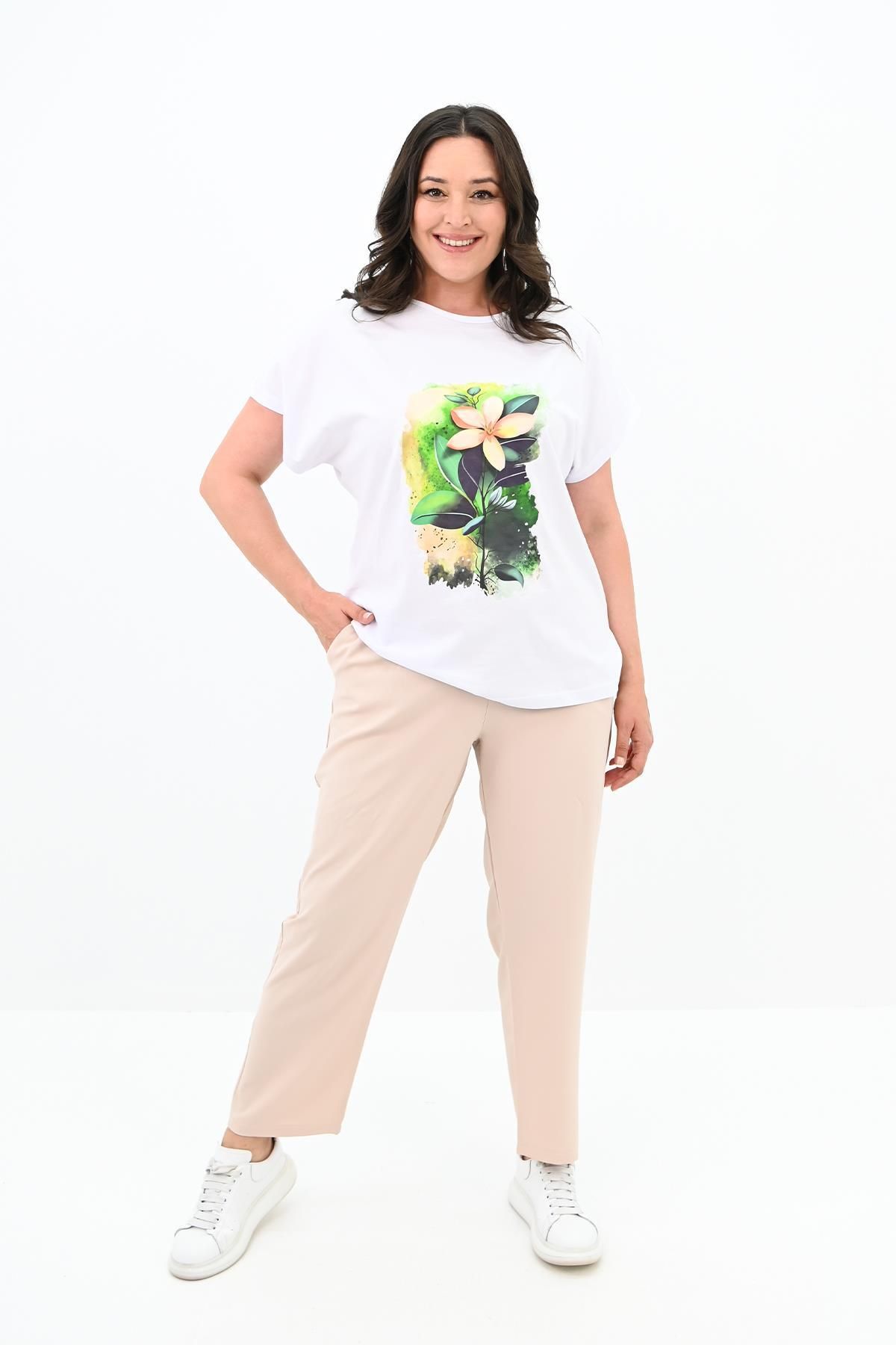 Koza Butik Set De Trening Pentru Femei De Mărime Mare Cu Imprimeu Floral 8119-25 Femeie - 5XL
