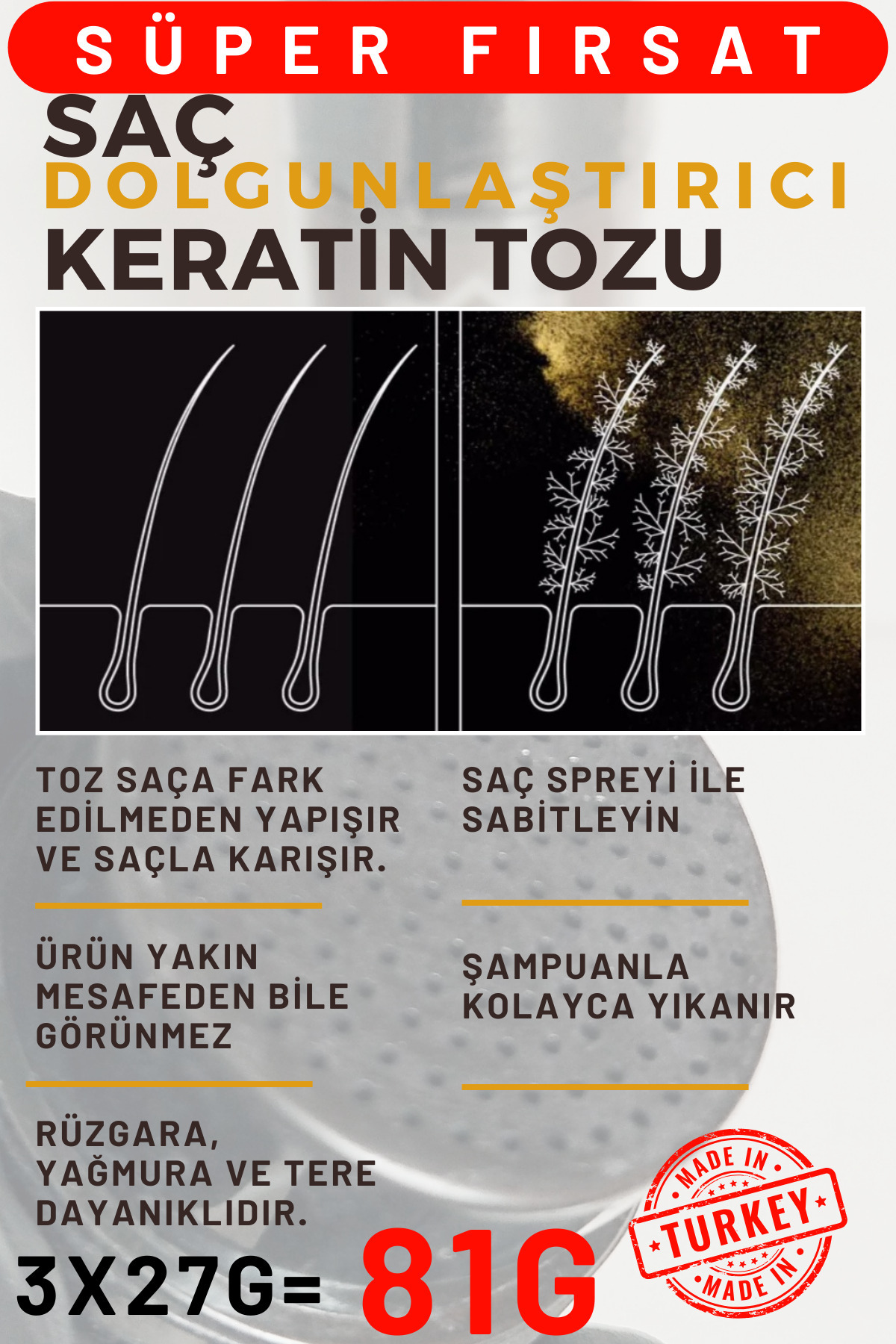 81GR SİYAH Saç Dolgunlaştırıcı Keratin Fibers, Topik Saç Tozu, Saç Kapatıcı, Saç Fiber, Berber — مشکی A_04 — تصویر 6 از 8