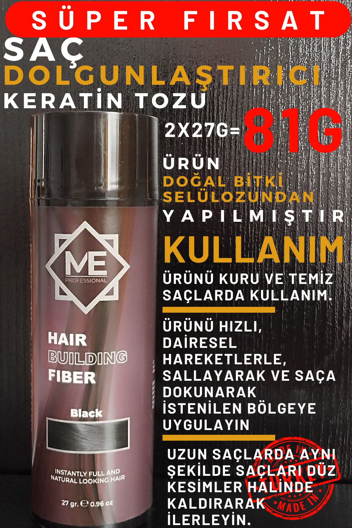 81GR SİYAH Saç Dolgunlaştırıcı Keratin Fibers, Topik Saç Tozu, Saç Kapatıcı, Saç Fiber, Berber — مشکی A_04 — تصویر 4 از 8