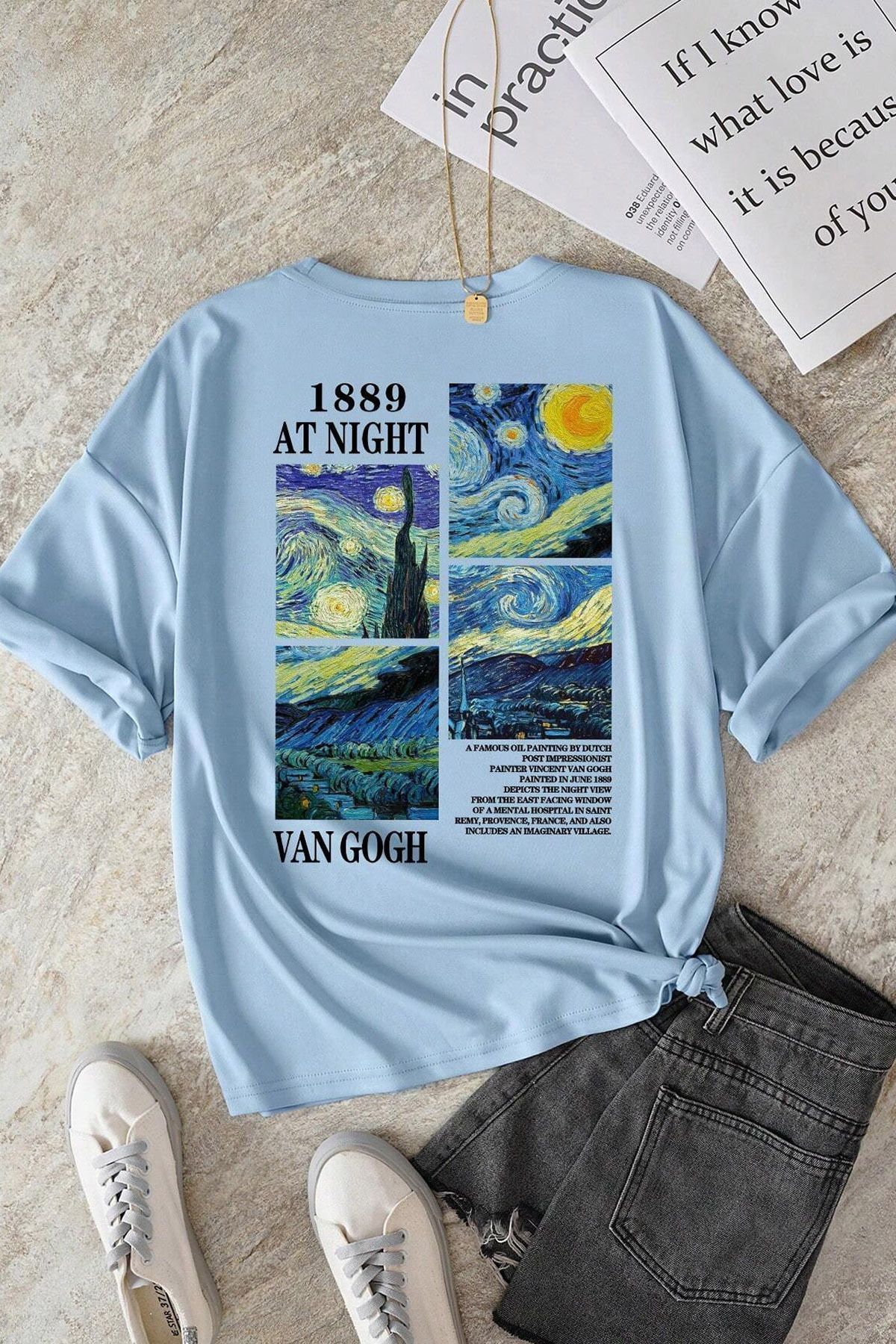uyguntarz Unisex Van Gogh Baskılı Oversize Tshirt