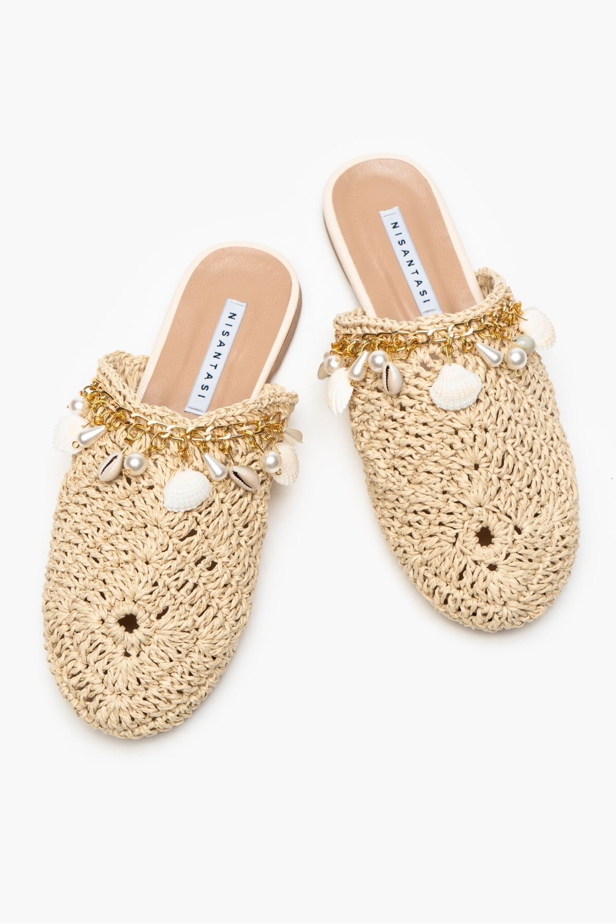 NİŞANTAŞI SHOES-Beżowe Kate Knitted - Kapcie damskie z muszlowym wzorem 6