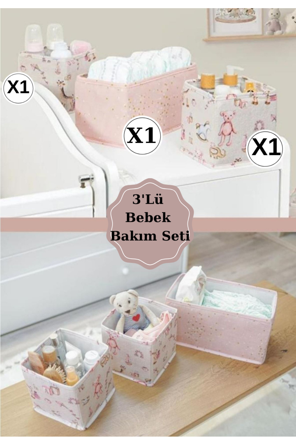Baby 3-Piece Drawer Organizer, Multi-Purpose Baby Care Organizer Box Set of 3