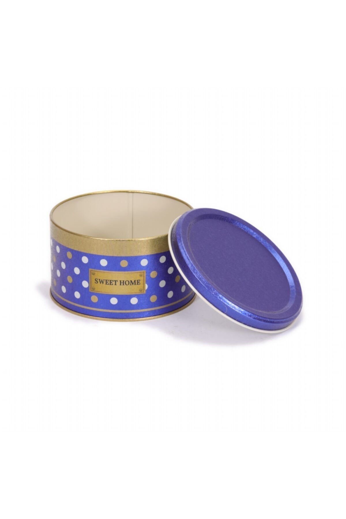 EVLE-Ef139-69 Point Blue Patterned Round Metal Storage Container 14 Cm 5