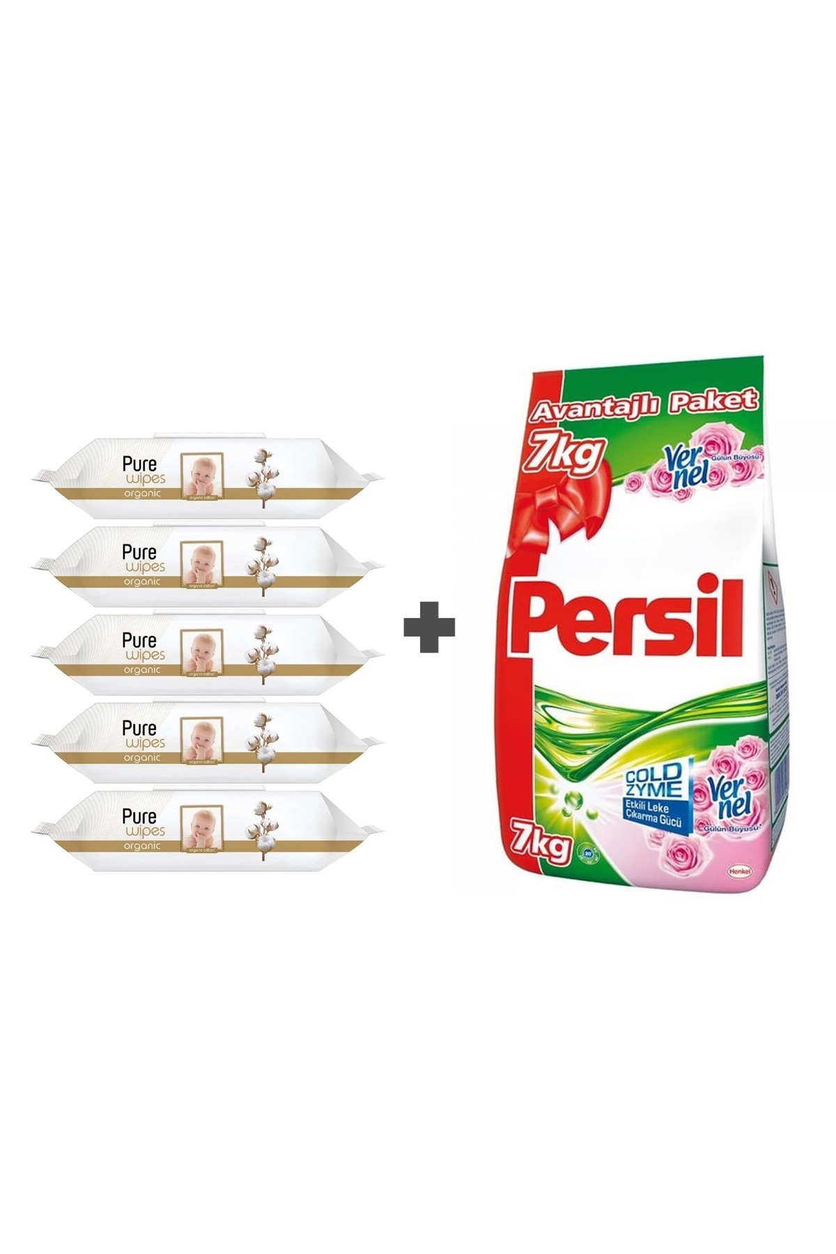 Islak Havlu Mendil 90 Yaprak Organic Pamuklu 5li Set + Persil Toz Çamaşır Deterjan Gülün Büyüsü 7 Kg