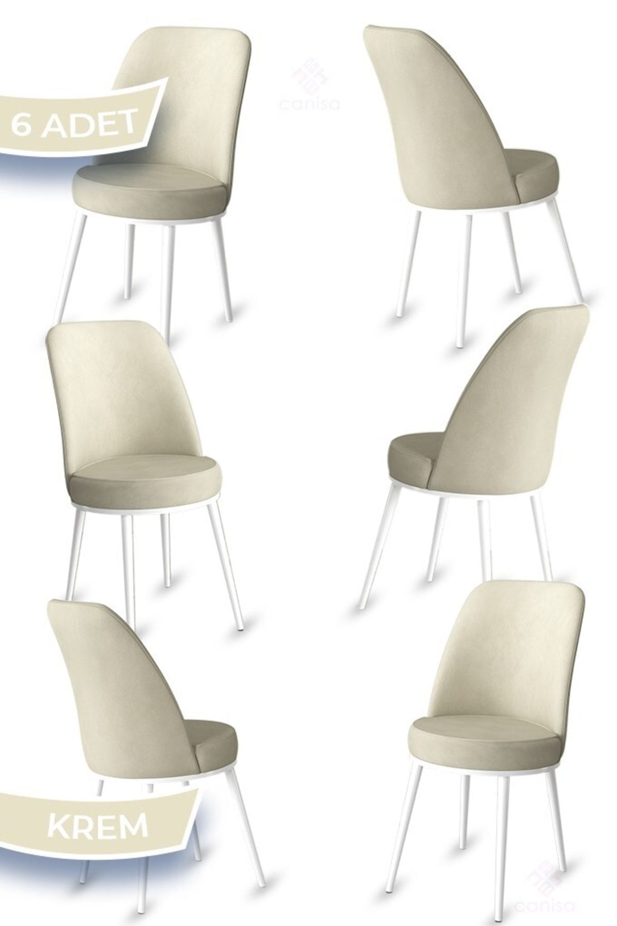 Jaxe Series 6 Pcs Cream Kitchen Chair 1st Class Babyface Fabric with Metal White Skeleton