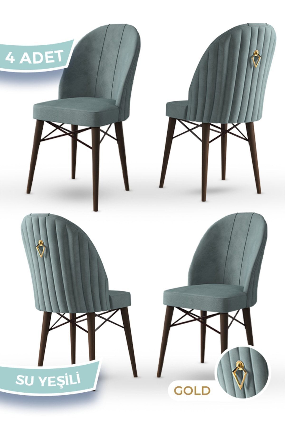 Rhythm Series, 1st Class Babyface Imported Fabric, 4 Water Green Chairs, Walnut Hornbeam Foot Gold Ring