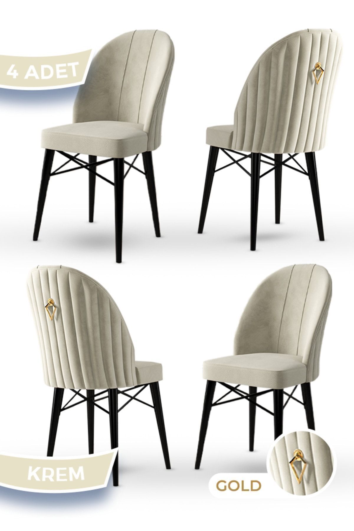 Rhythm Series, 1st Class Babyface Imported Fabric, 4 Cream Chairs, Black Hornbeam Feet, Gold Ring