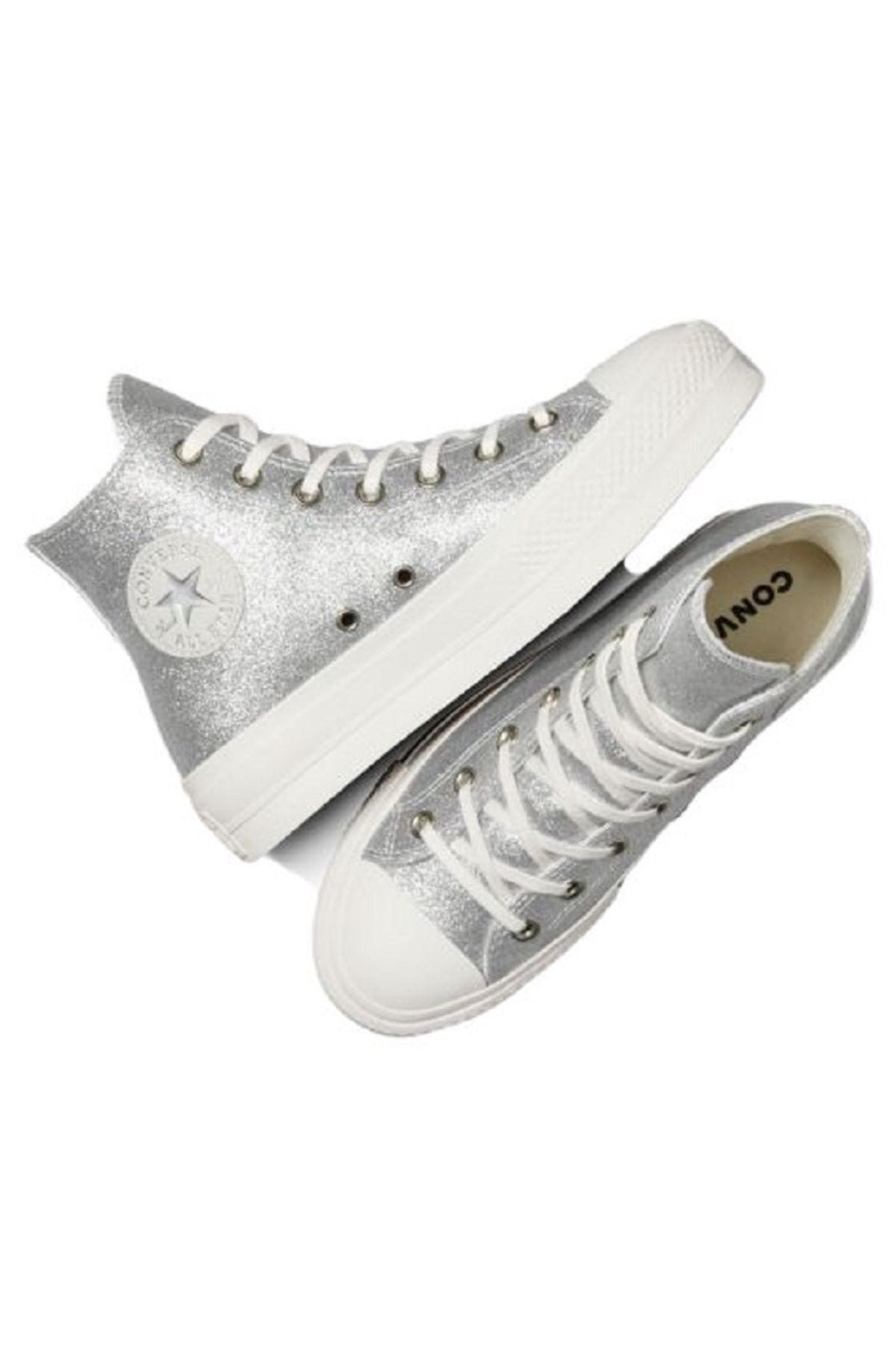 Silver metallic converse high tops store