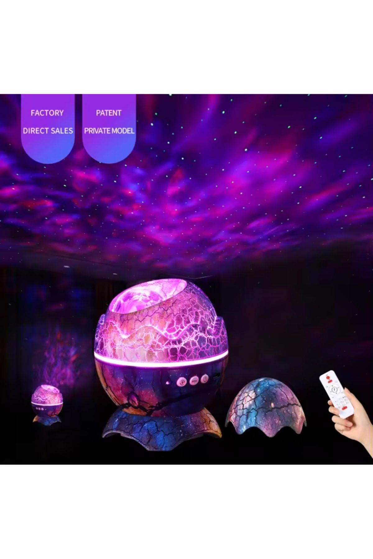 Dinozor Yumurtası Gece Masa Lambası Bluetooth Hoparlör Led Lamba Galaxy Projektör Led Işık K890 Mor 4