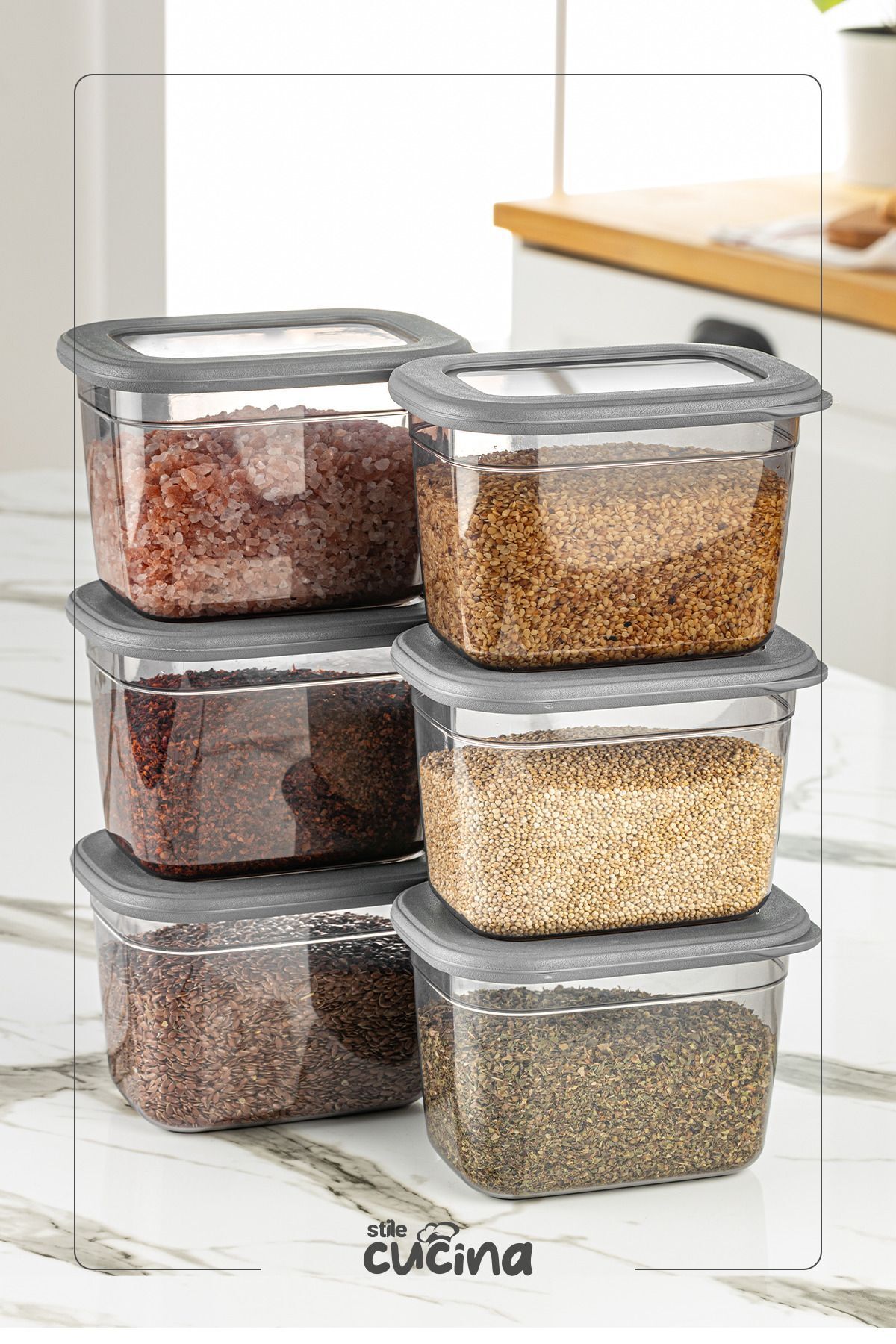 Stile Cucina-800 ml Anthracite - Rectangular Jumbo Size, Microwave Convenient, Silicone Storage Container with 6 Labels 4