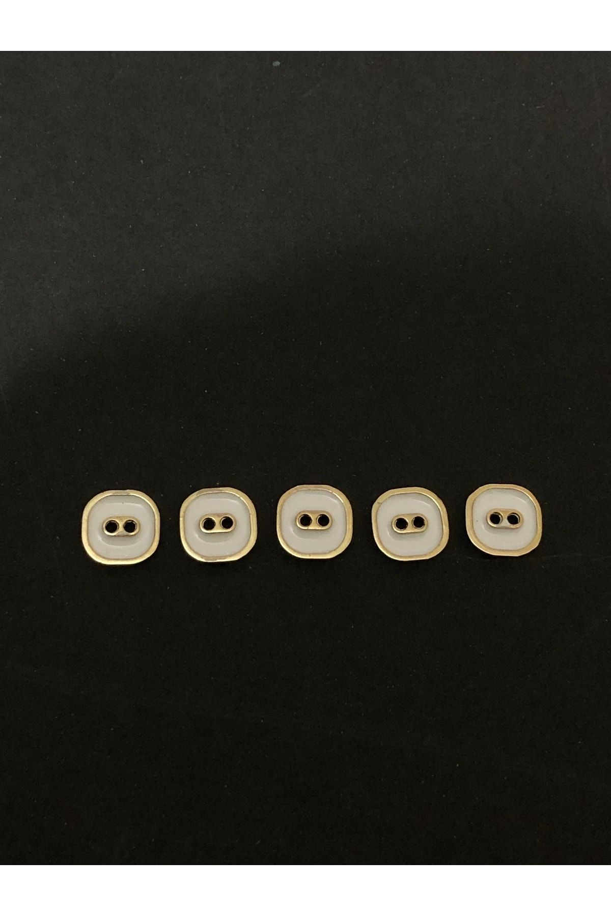 aensia-Gold Gold Over White Enamel Flat Hole Square Button Small Size Metal Button 20 Size Buttons - Pack of 5 1