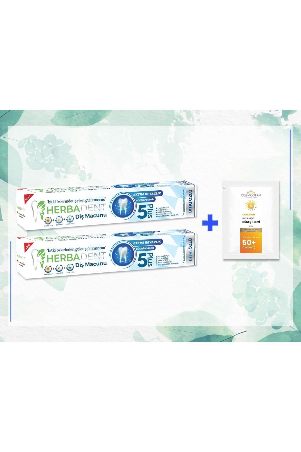 Herbadent-Aloe Vera & Plant Extract Toothpaste 2 Pack Cozmoderm Sunscreen Gift 3
