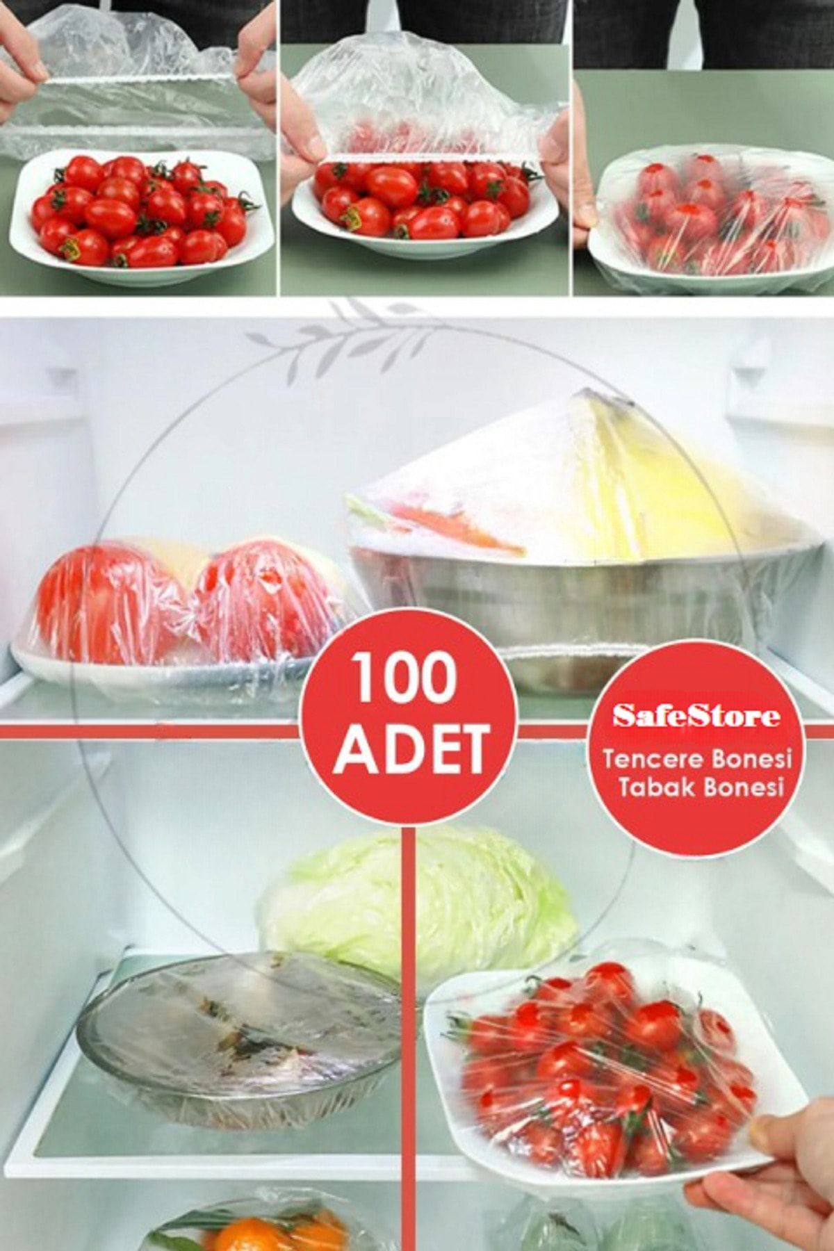 safestore 100 Adet Lastikli Pratik Tazeliği Koruyan Tencere Ve Tabak Bonesi | Çok Amaçlı Kapak Gıda Bonesi