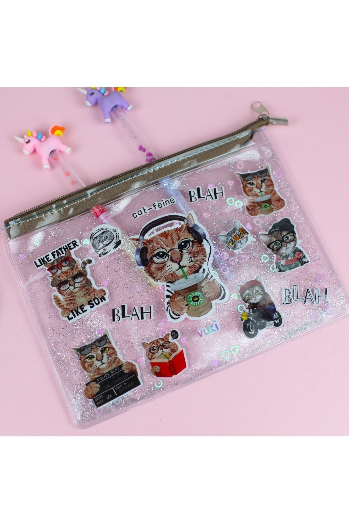 ileri grup-Water Zippered Patterned Transparent File (a5) - Cat 2