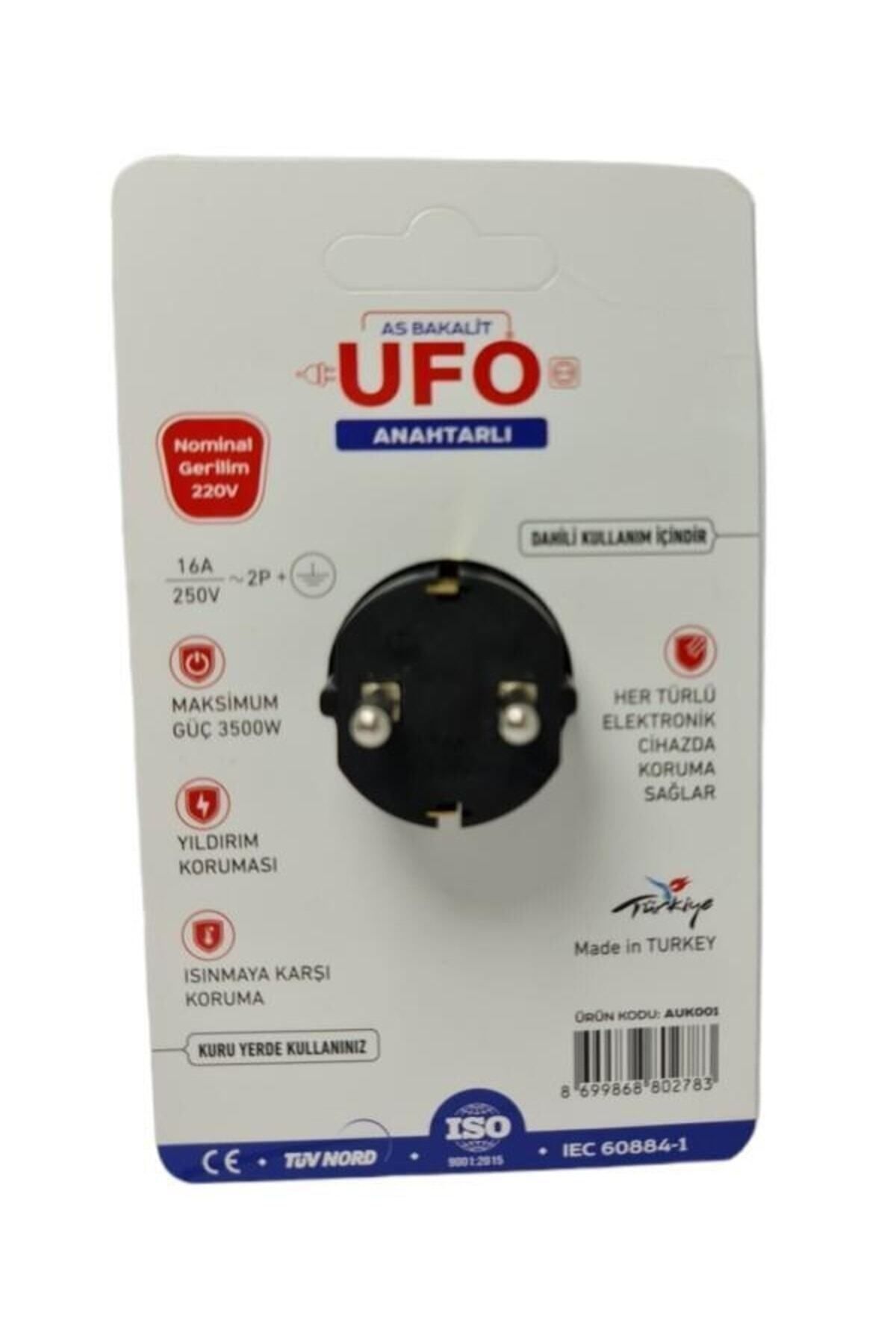 Mikasso-Current Protected Socket Single Black Switched 3500w UFO - Electric Socket 3