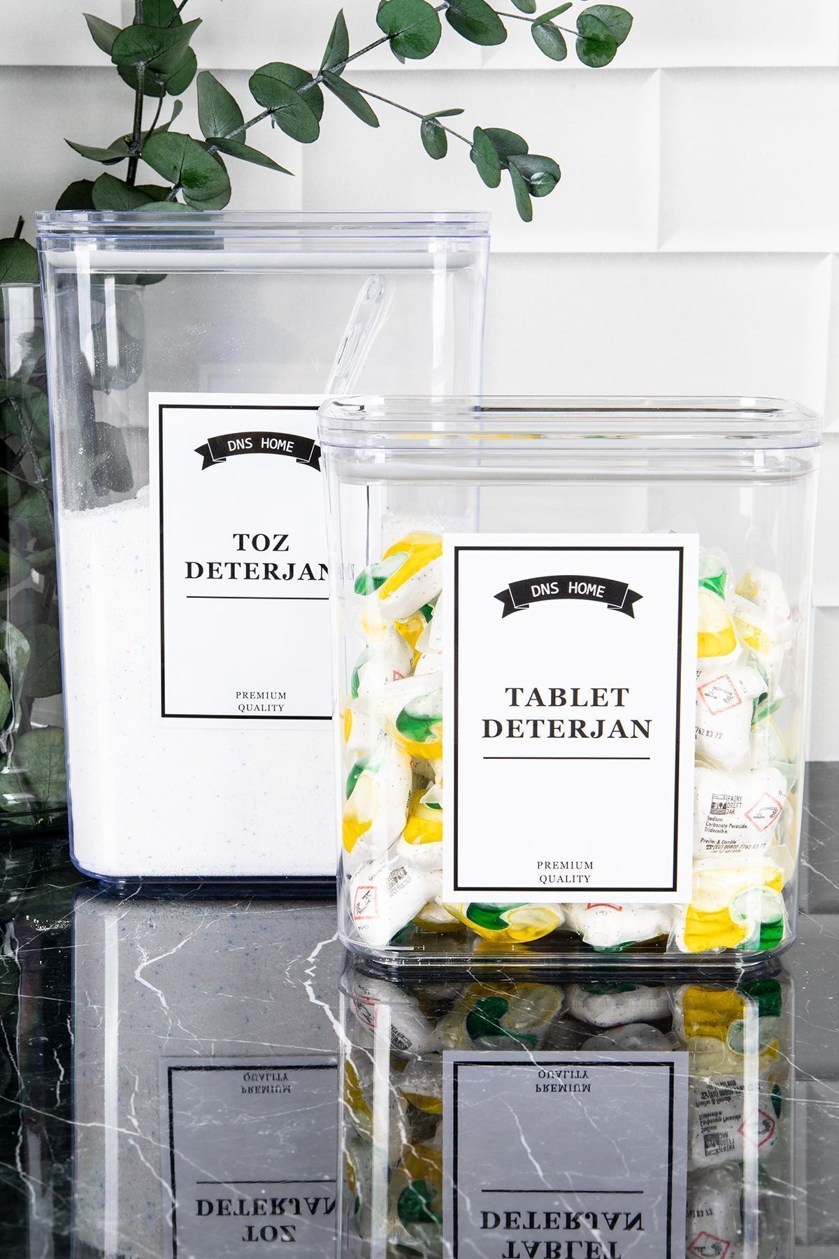 DNS HOME-Detergent Dispenser Set of 2 Tablet with Scale Label Detergent Powder Detergent Storage Box Container 2100-2900ml 2