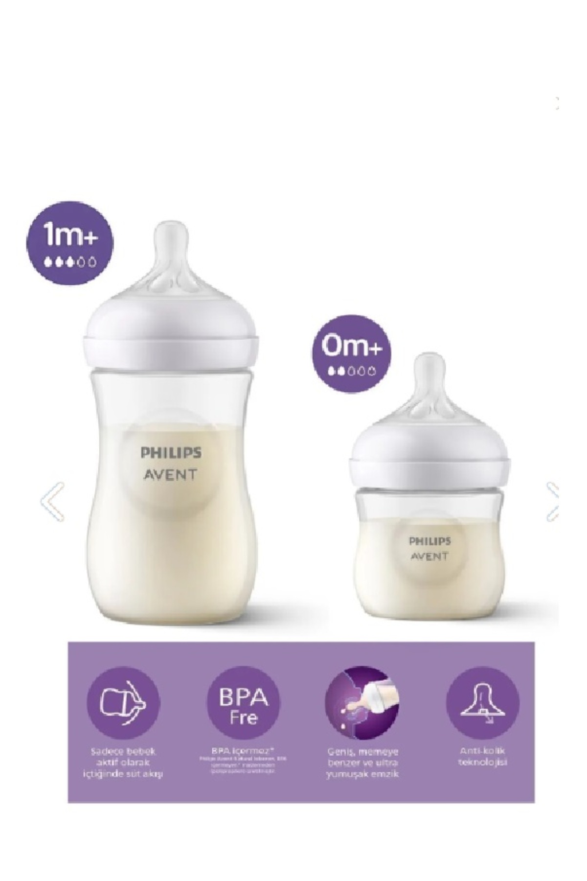Philips Avent Natural Response Doğal Tepkili PP 2'li Biberon Seti, 125ml, 0+ Ay & 260ml, 1+ Ay - Cam Değildir Bebek Monitörü