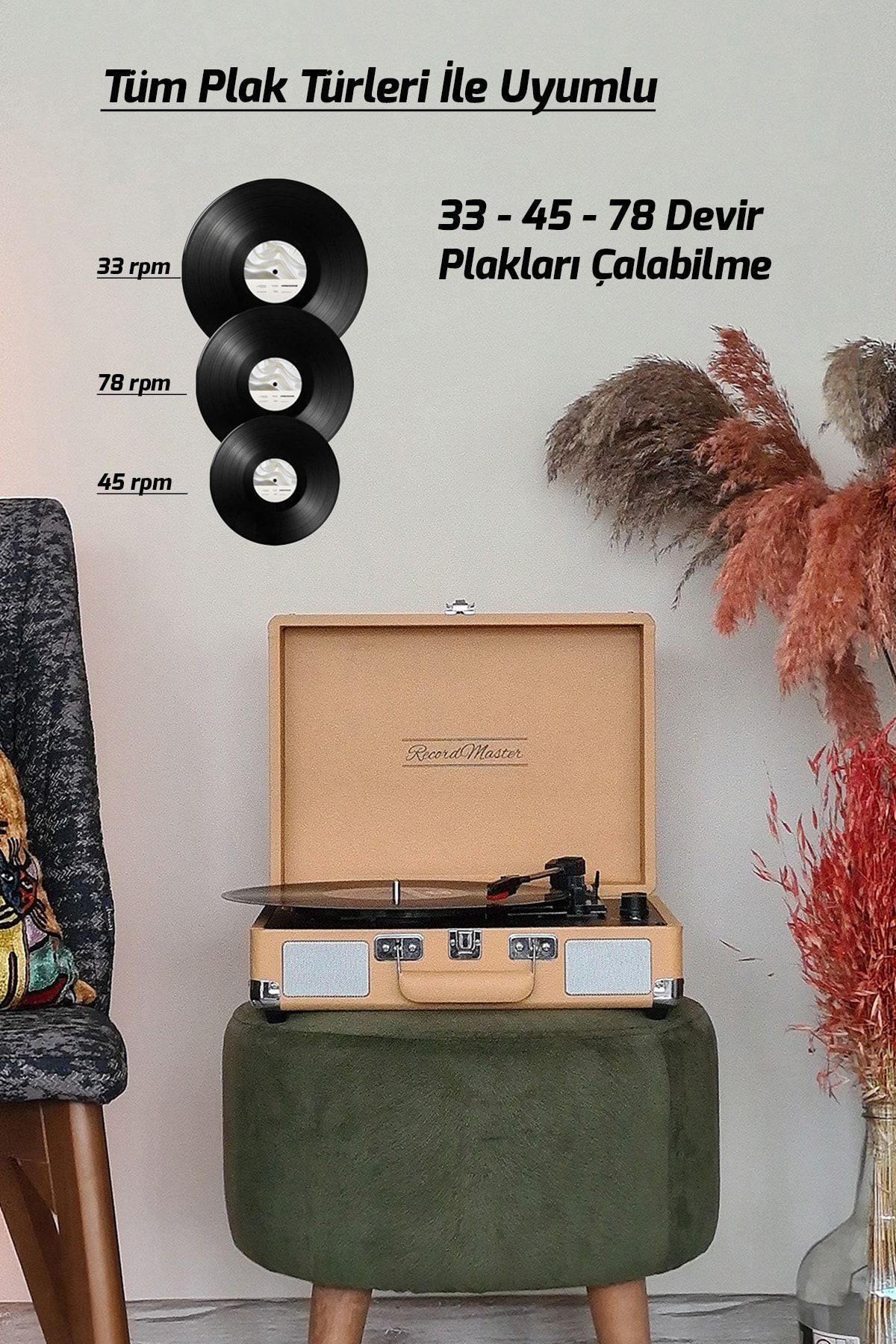 St14012 Retro Pikap Plak Çalar - Gün Batımı Sarı - Bluetooth, Şarj - 3 Devir - Universal Iğneli - 3