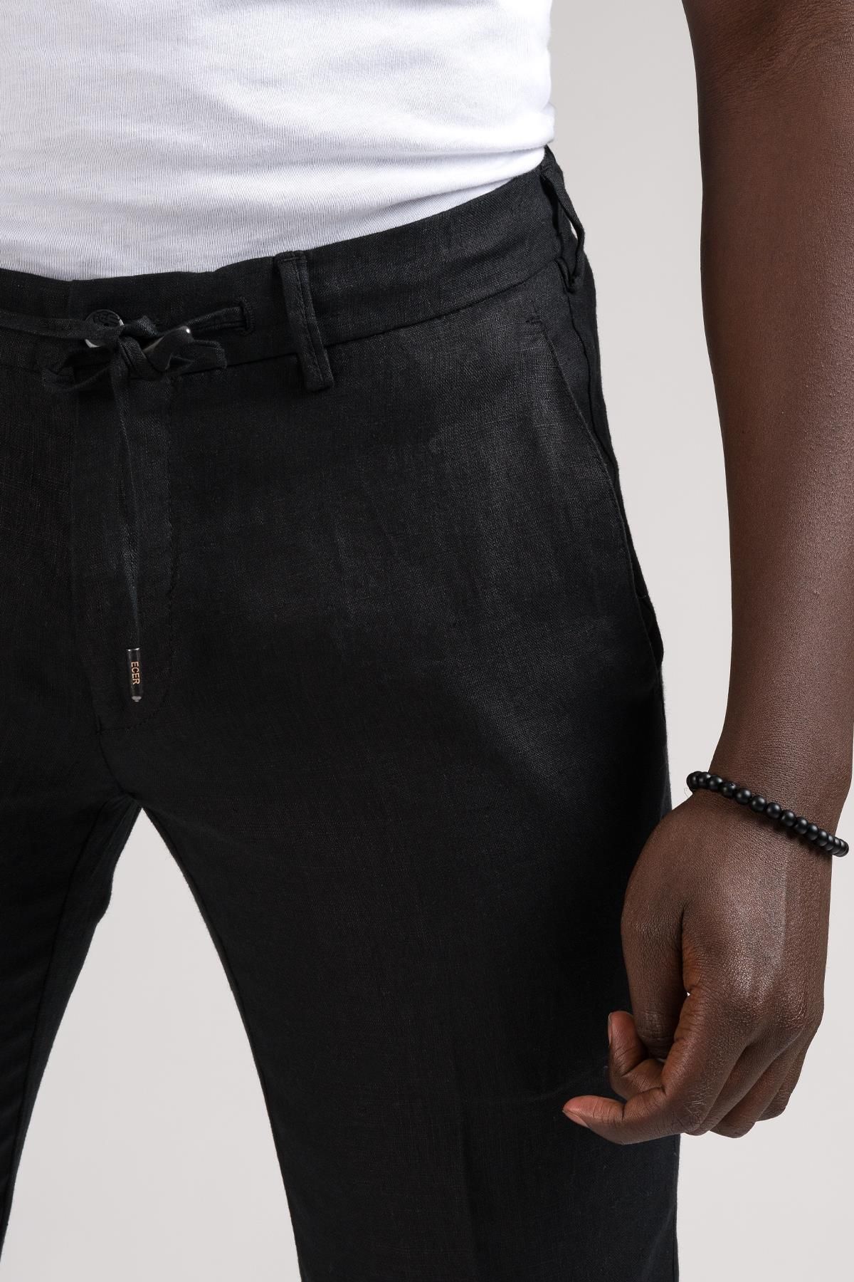 Ecer-Pantaloni de jogging din in brut - 100% in, slimfit, talie elastică și fir 6