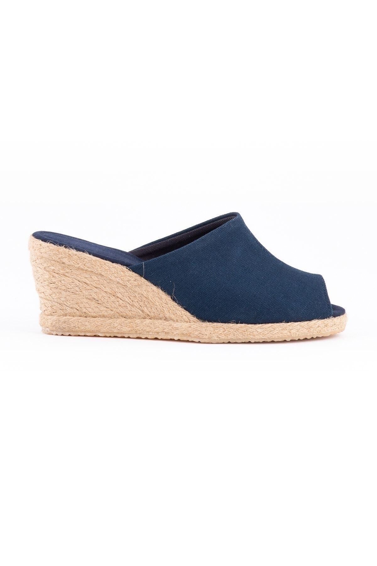 Real Handmade Wicker Navy Blue Handmade Women's Linen Casual Slippers Handmade