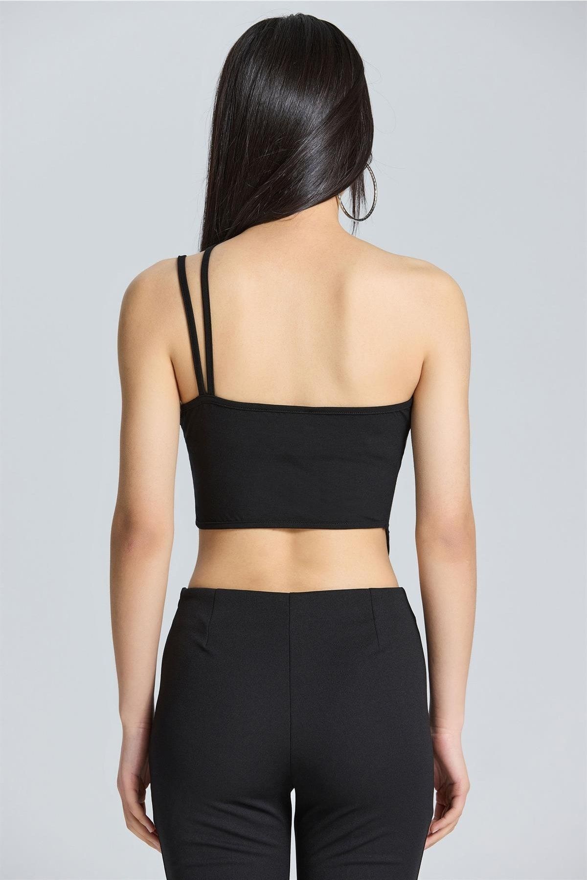 boutiquen-2540 Black Crop with Bead Strap Detail 3