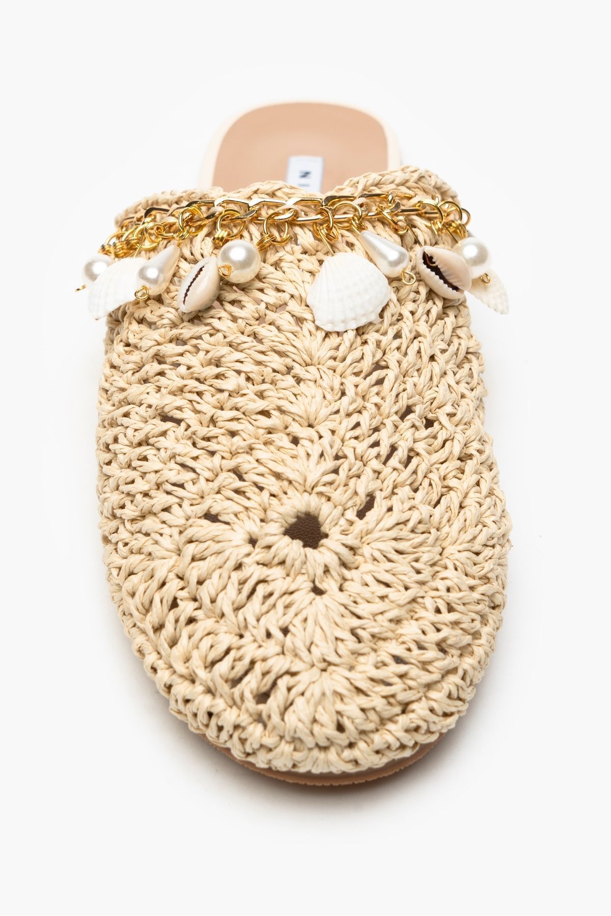 NİŞANTAŞI SHOES-Beżowe Kate Knitted - Kapcie damskie z muszlowym wzorem 7