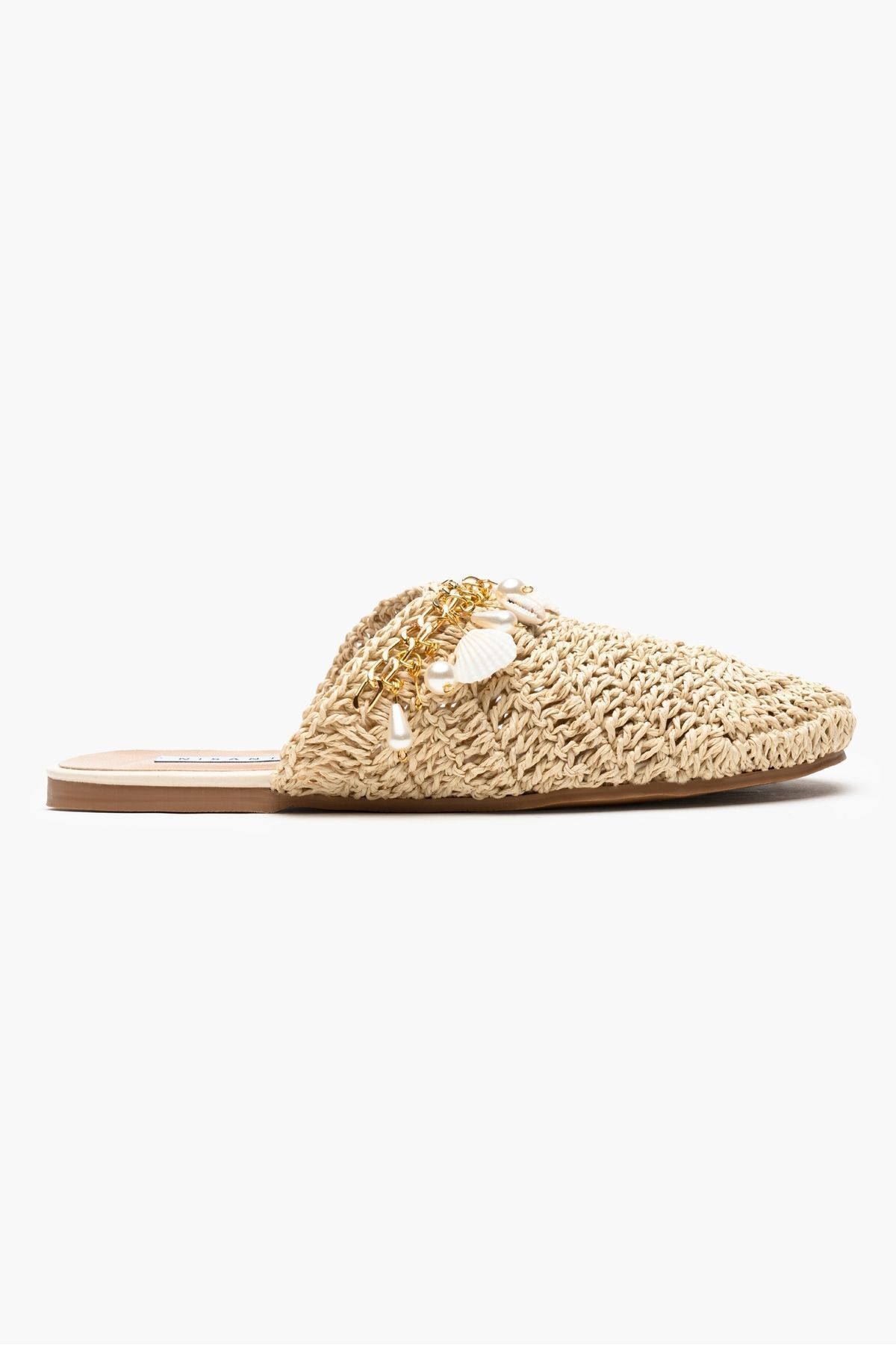 NİŞANTAŞI SHOES-Beżowe Kate Knitted - Kapcie damskie z muszlowym wzorem 5