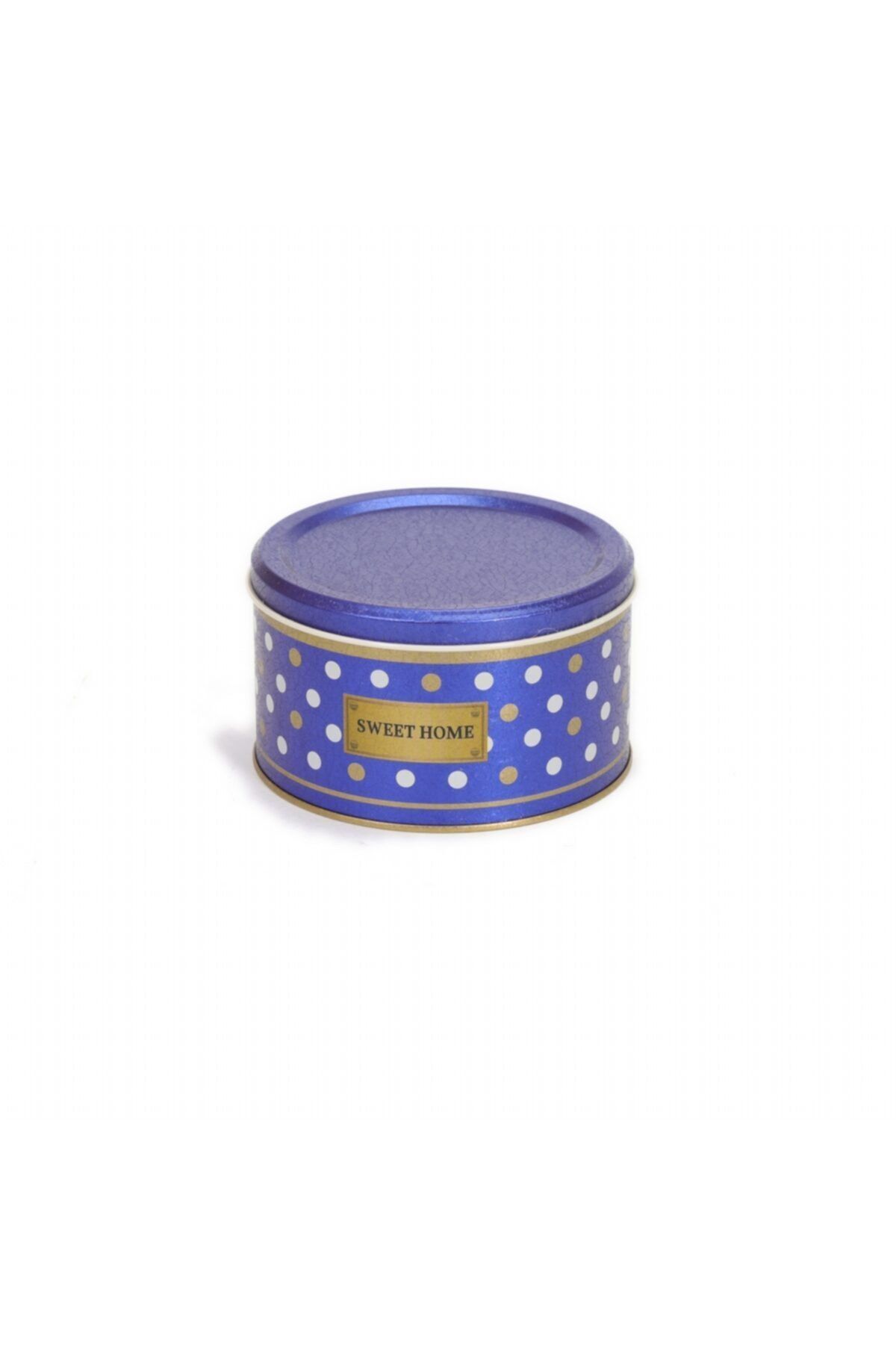 EVLE-Ef139-69 Point Blue Patterned Round Metal Storage Container 14 Cm 2